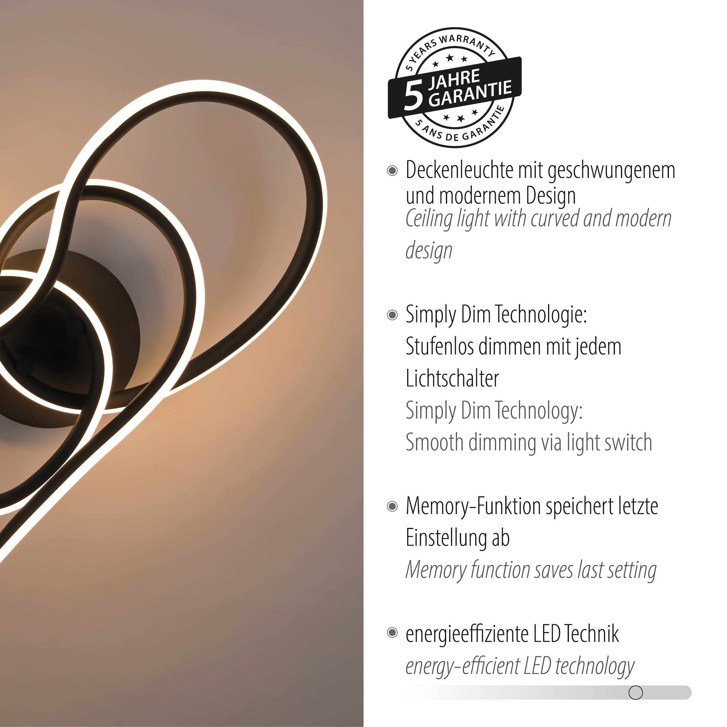 Paul Neuhaus LED Deckenleuchte »TWIST« LED-Board 1 Stk. Warmweiß Stufenlos dimmbar über Lichtschalter, Memoryfunktion