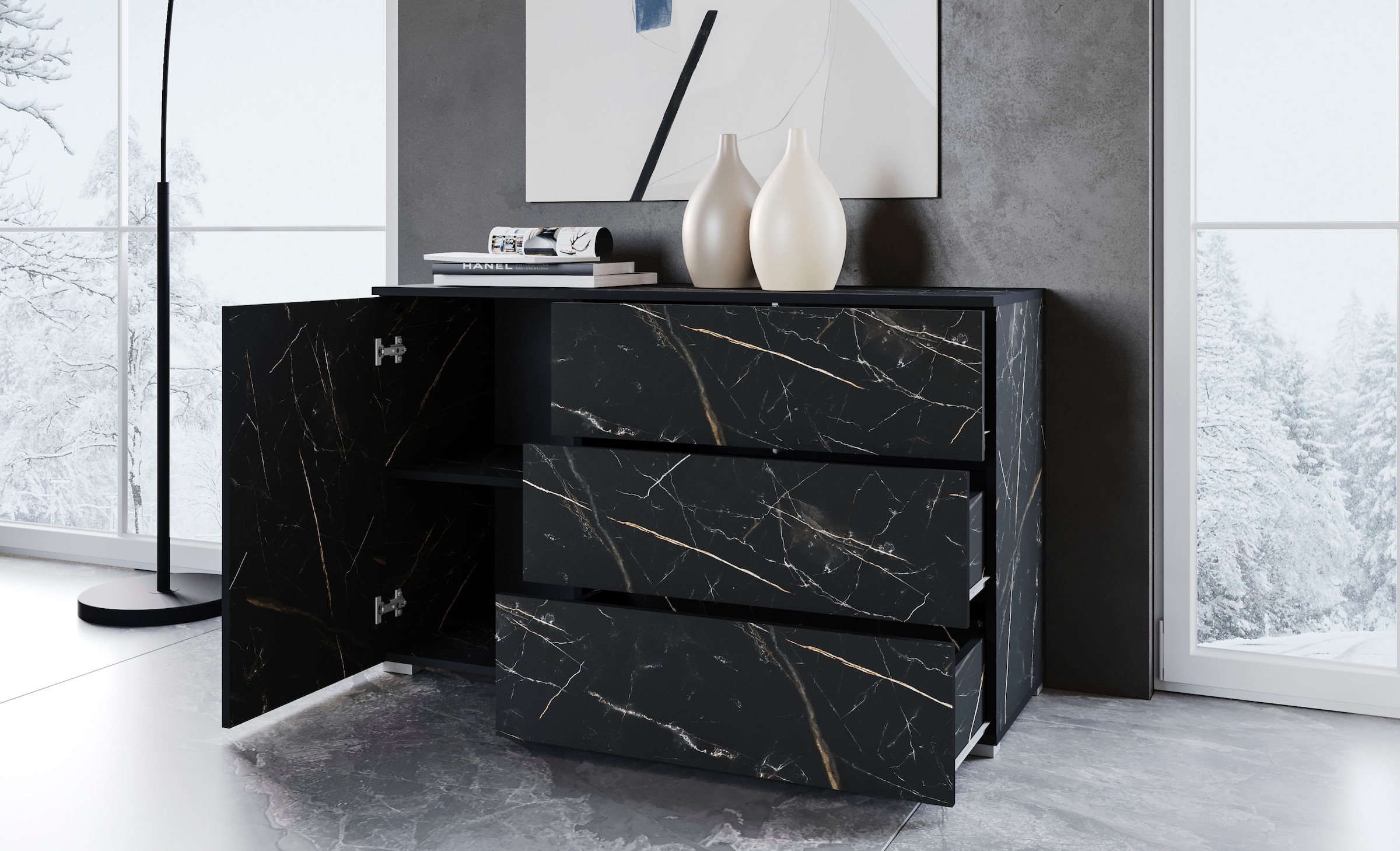 INOSIGN Sideboard »PARIS«, (1 St.), Moderne 110cm breite grifflose Kommode, vielseitig einsetzbar