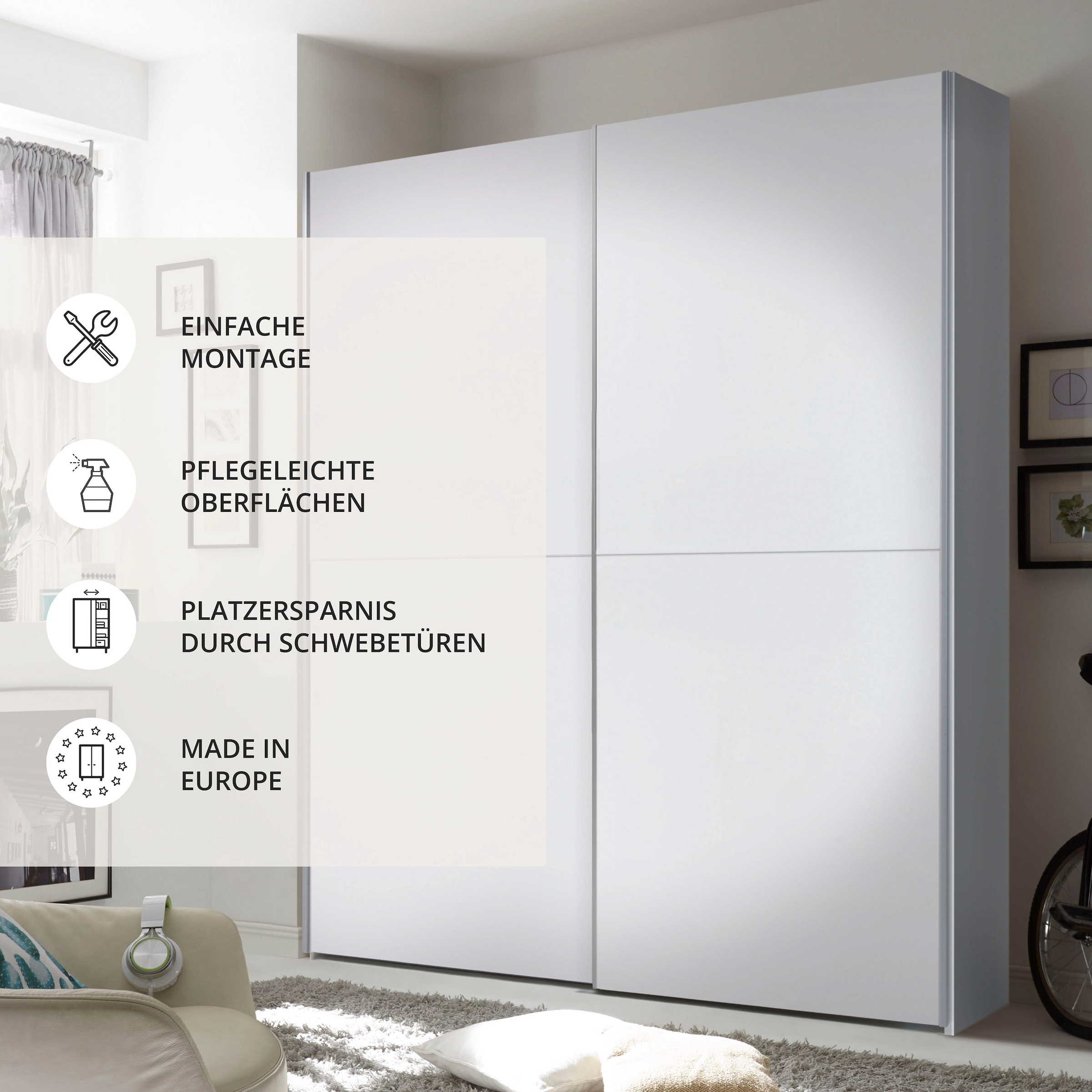 Schlafkontor Schwebetürenschrank »Time Schrank, Kleiderschrank mit Schiebetüren« 4 Türelemente als Schachbrettoptik