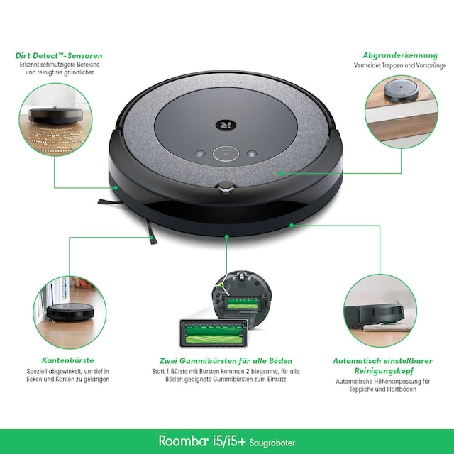 iRobot Saugroboter »Roomba i5+ (i5654)«, Einzelraumkartierung,  App-/Sprachsteuerung, Autom. Absaugsatation mit 3 Jahren XXL Garantie