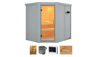 welltime Sauna »Stine«, (Set), lichtgrau, mit Ofen 4,5 kW Bio Steuerung kaufen