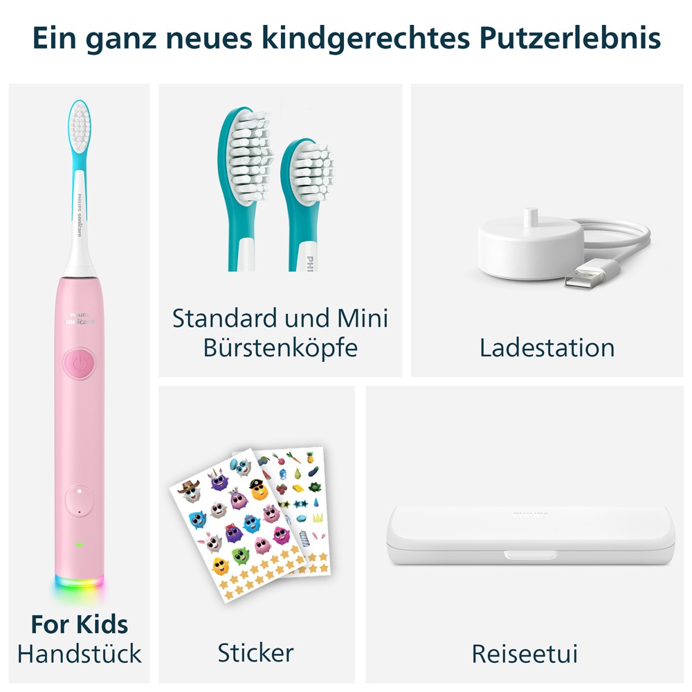 Philips Sonicare Elektrische Zahnbürste »For Kids Smart HX6600« 2 Stk. Aufsteckbürsten mit App-Anbindung, 2 Putzprogrammen und 21 Tagen Akkulaufzeit