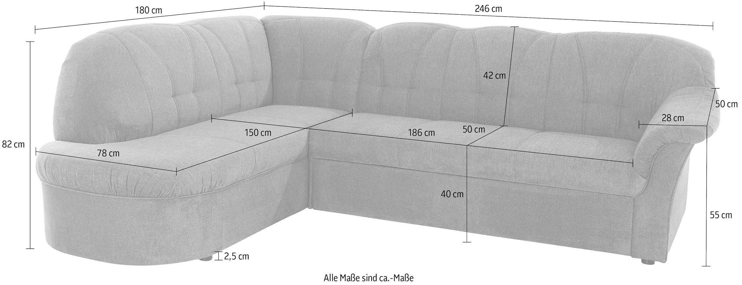 DOMO collection Ecksofa »Pegnitz, elegante Rückensteppung, zeitlose Formensprache, L-Form«, wahlweise mit Bettfunktion
