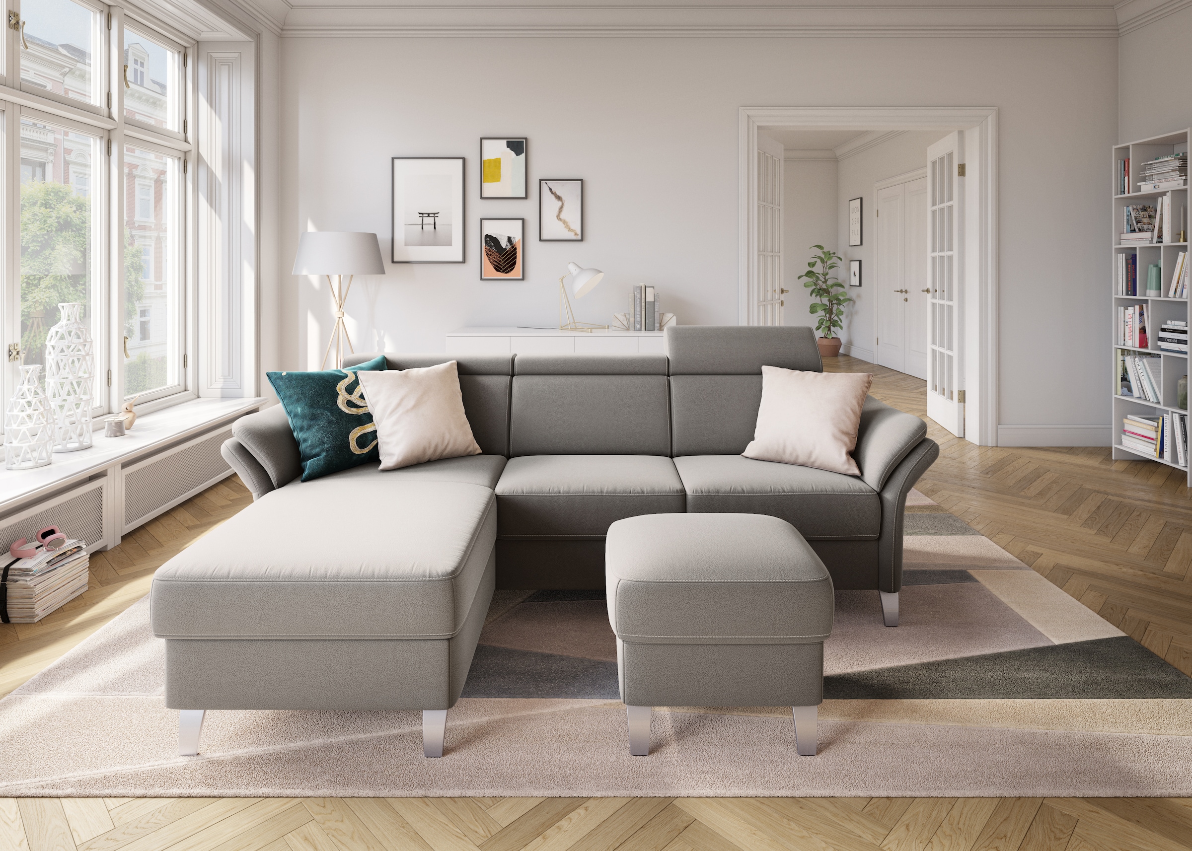 sit&more Ecksofa »Vincenzo L-Form«, inklusive Kopfteilverstellung, wahlweise mit Bettfunktion, Bettkasten