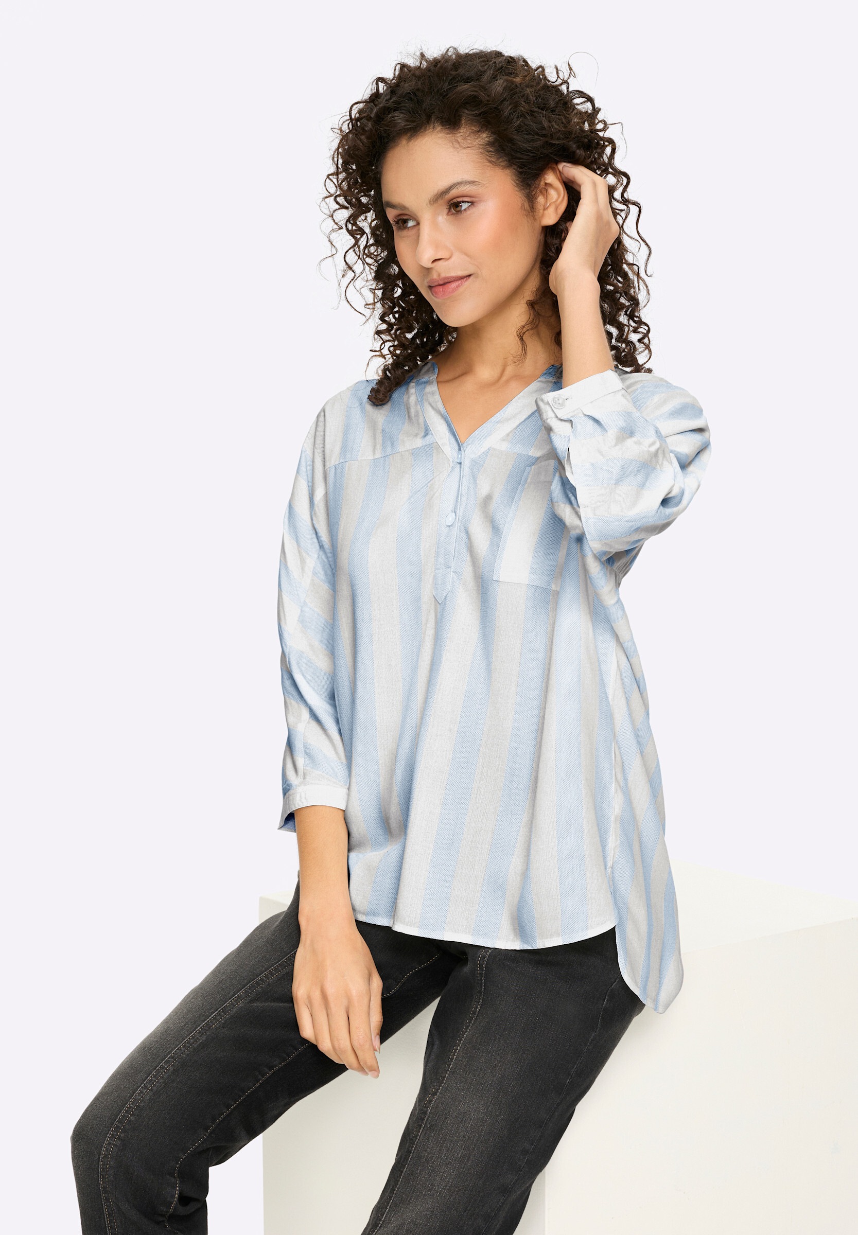 heine Schlupfbluse »Bluse Gestreifte Bluse mit Fledermausärmeln«
