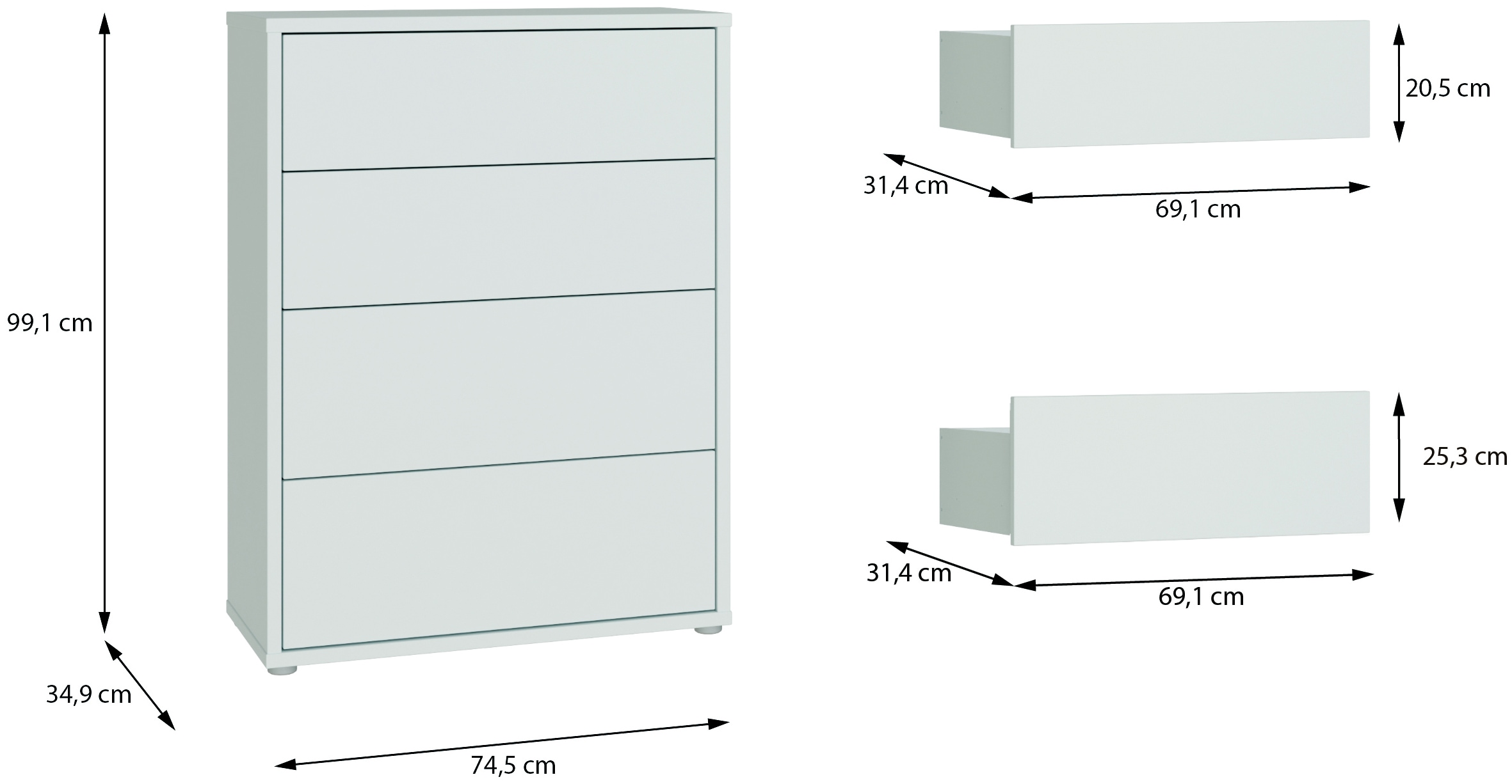 FORTE Kommode »Alice Springs, Kommode 4 Schubkästen B/H/T 74,5/99,1/34,9 cm« Schubkästen mit Vollauszug, Grifflos, Push to open