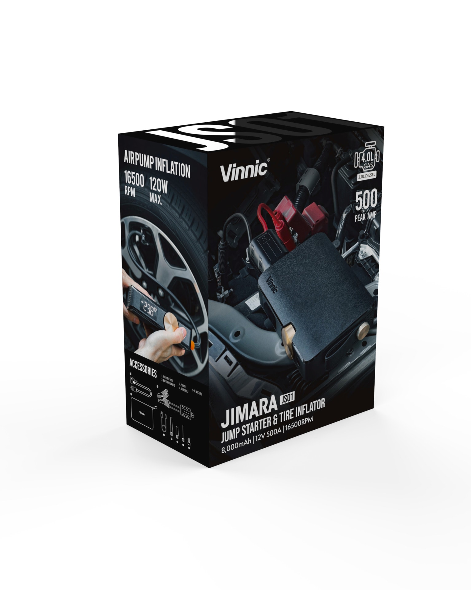 Vinnic Powerbank »3 in 1 Jumpstarter Air Pump Powerbank«, Vinnic 3 in 1 Jumpstarter Air Pump Powerbank,black