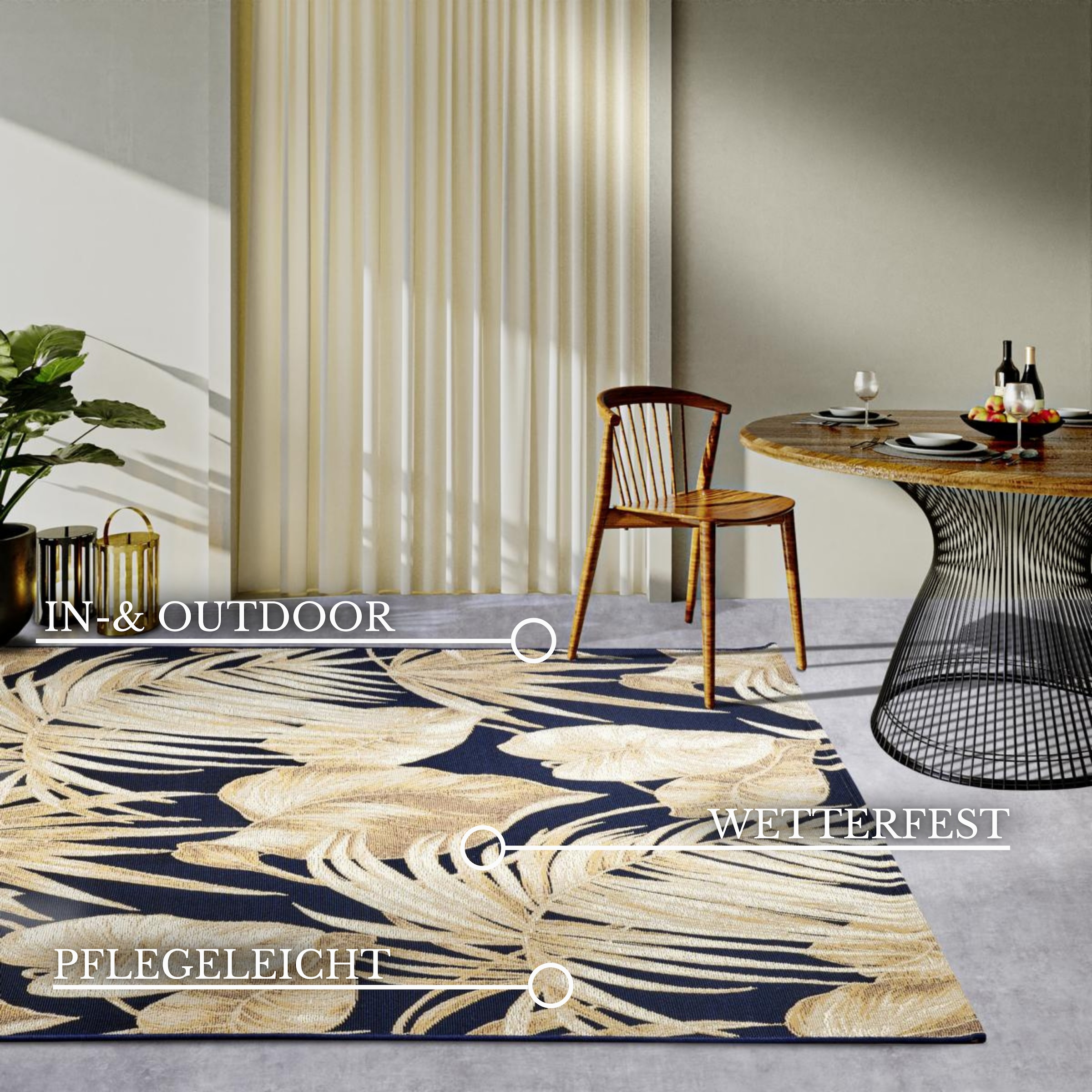 Villeroy & Boch Outdoorteppich »Oktavie«, rechteckig, 3 mm Höhe, Outdoor, Flachgewebe, wetterfest, Balkon, Garten, floral, Terrasse