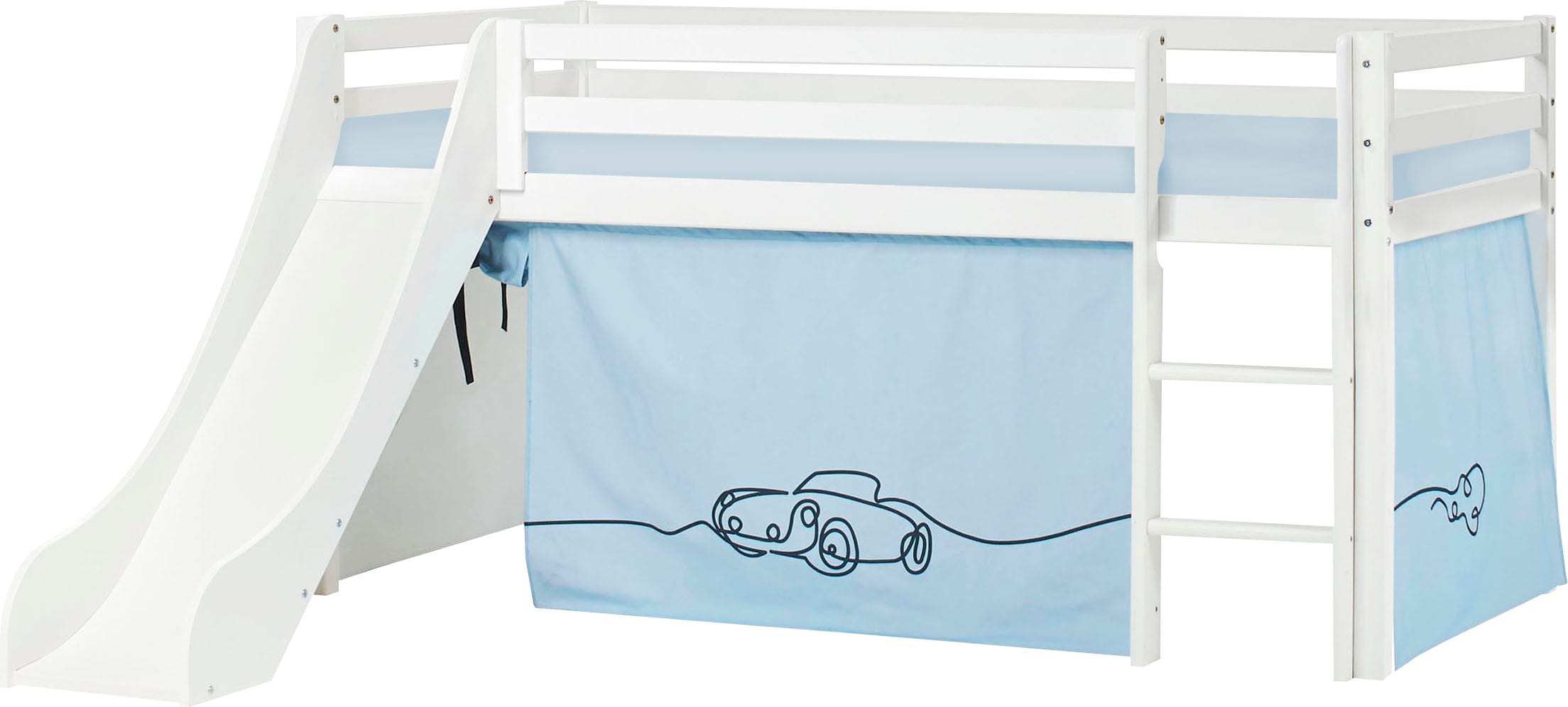 Hoppekids Hochbett »«Cars»«, Rutsche & Vorhang Blau und viel Auswahl