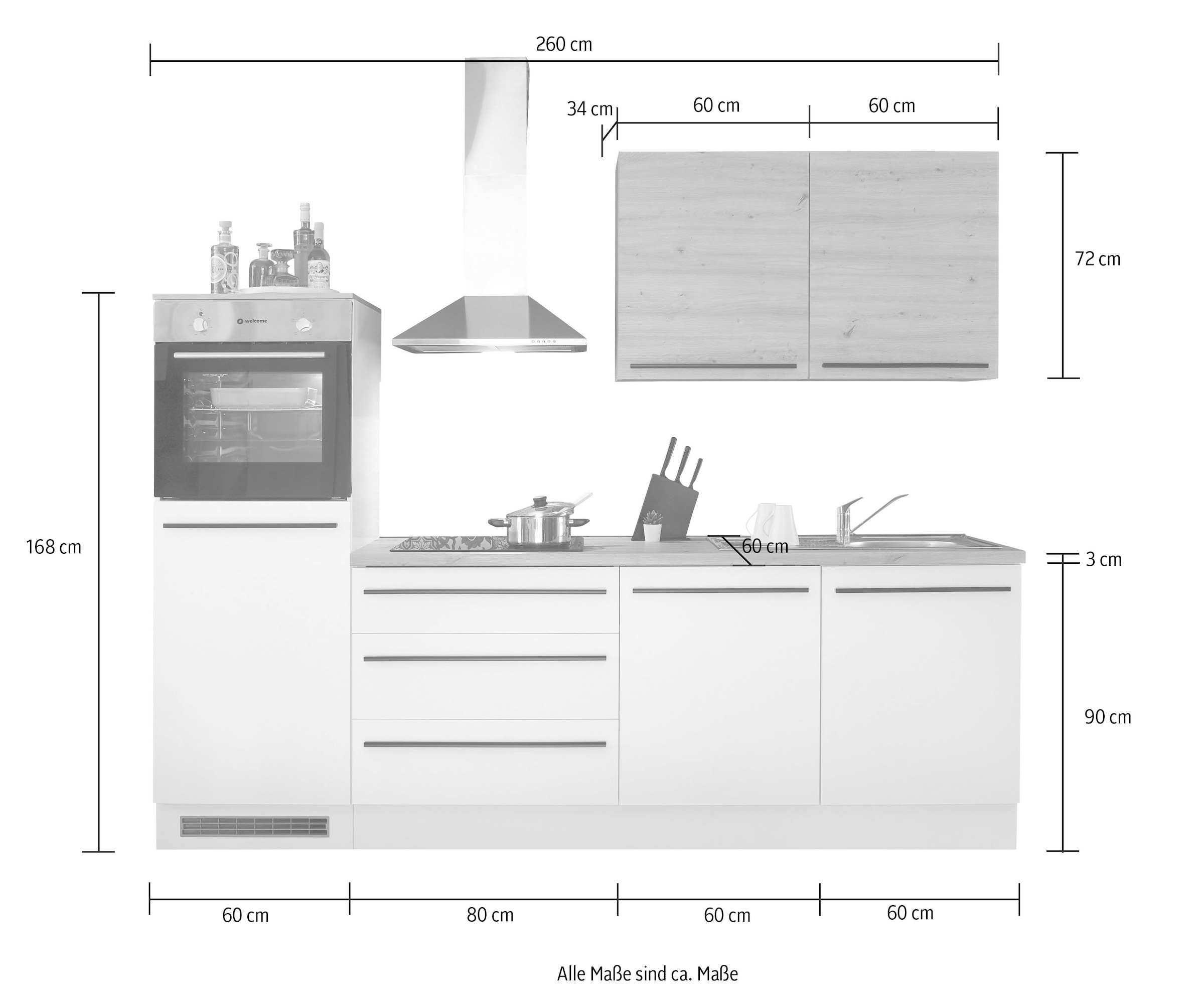 Küchenzeile bestellen 260 Geräten Breite E- by cm, auf Raten mit BASIC wahlweise »Noah«, Balculina