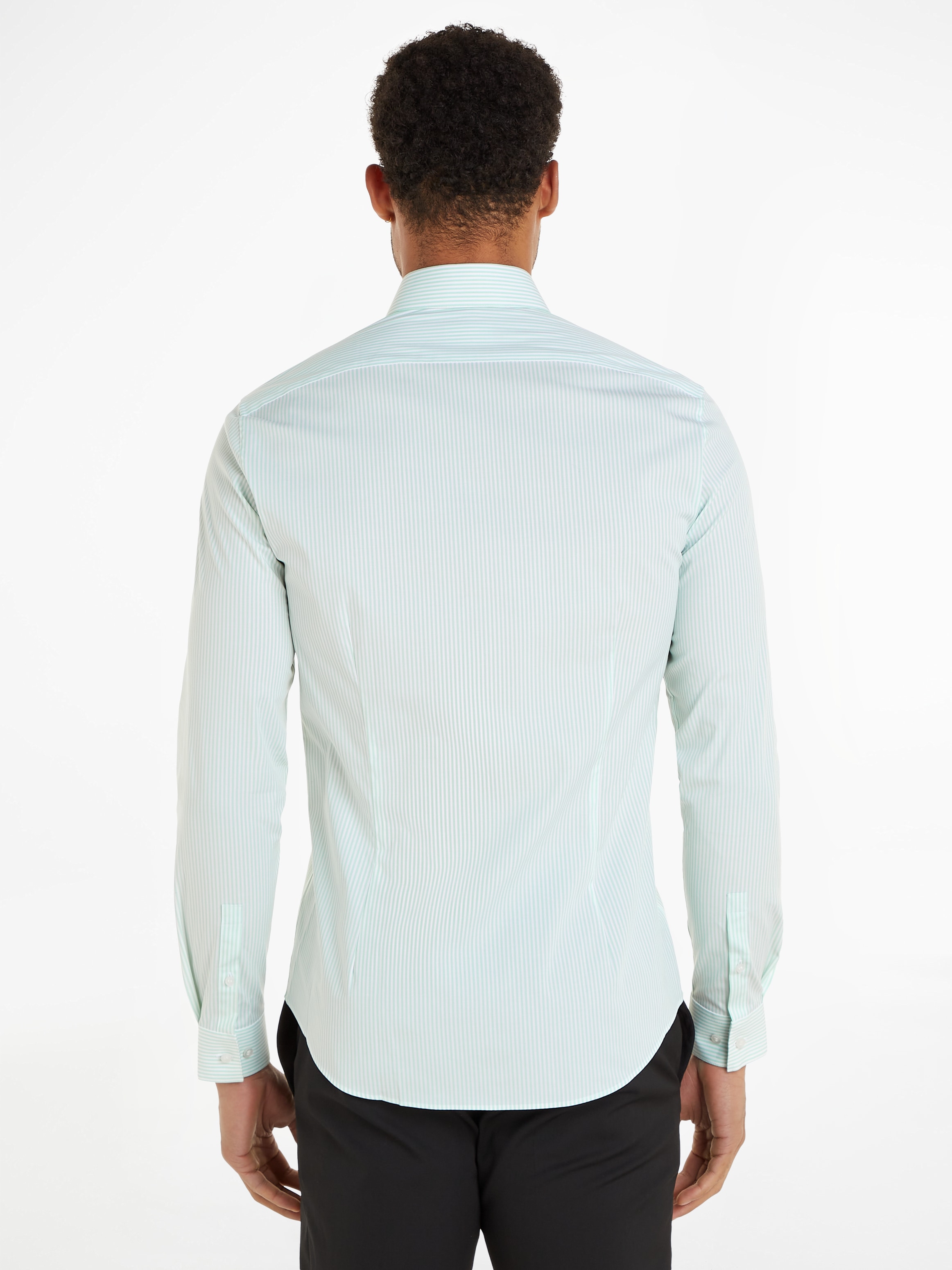 Calvin Klein Langarmhemd »POPLIN STRIPE SLIM SHIRT«, mit Logoprägung