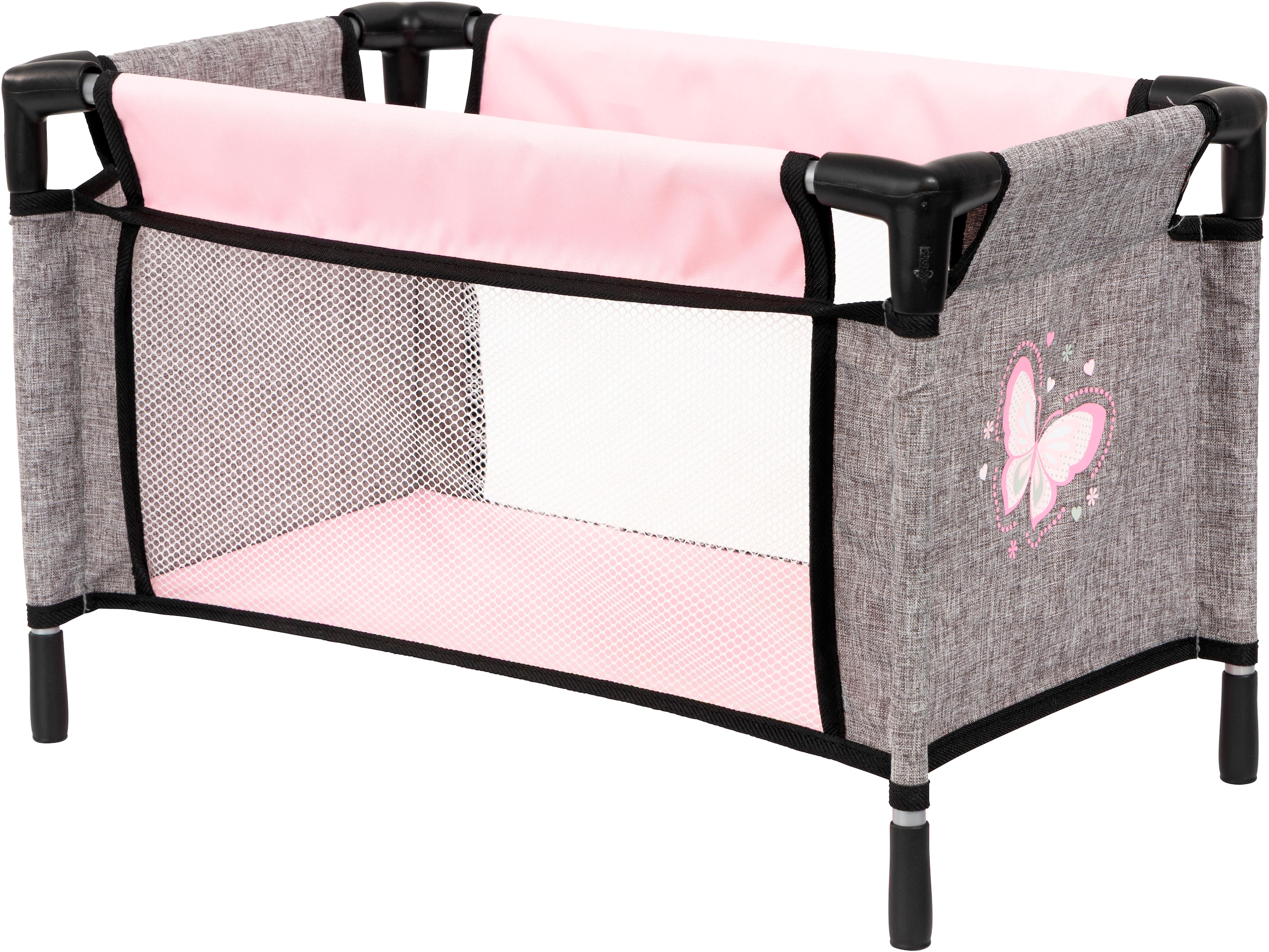 Bayer Puppenbett »Puppen-Reisebett«, (Set, 9 tlg.), inklusive Hochstuhl, Tasche, Teller, Trinkbecher, Besteck u. Schnuller