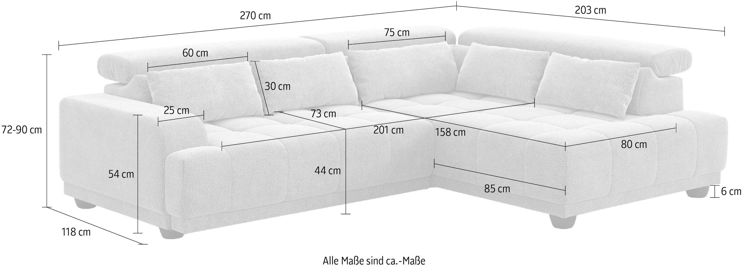OTTO home Ecksofa »Jade L Form, Breite: 270 cm, mit Kopfteilverstellung & Nierenkissen« optional elektr. Sitztiefenverstellung