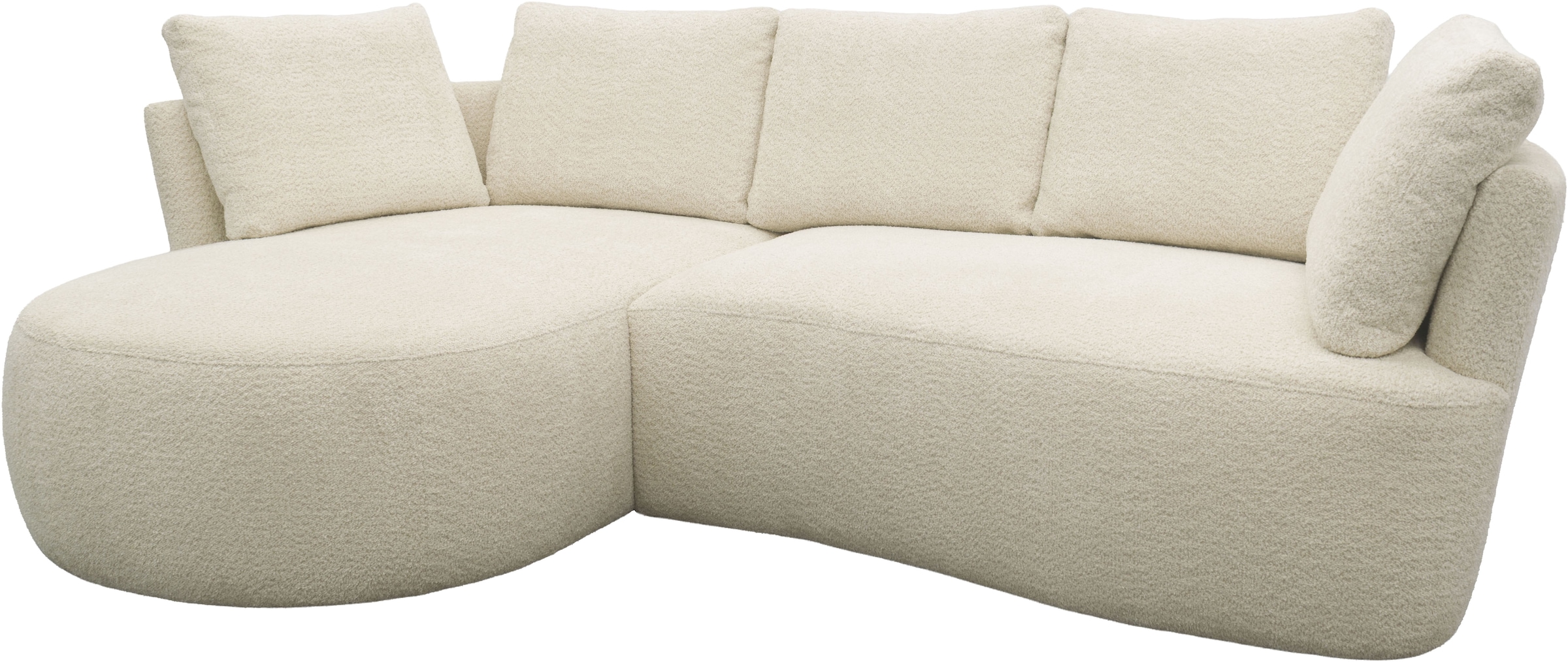 DOMO collection Ecksofa »Lumin, B/T: 267/170 cm, abgerunde Form, charmantes Design, cozy chic« Mit Federkern und 5 Rückenkissen ausgestattet