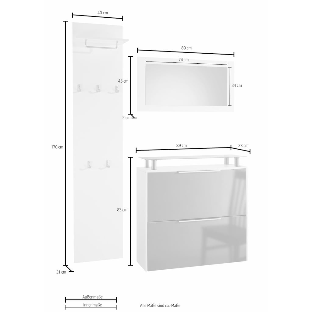 borchardt Möbel Garderoben-Set »Rena 2, (3-tlg.)«, mit Glasablage