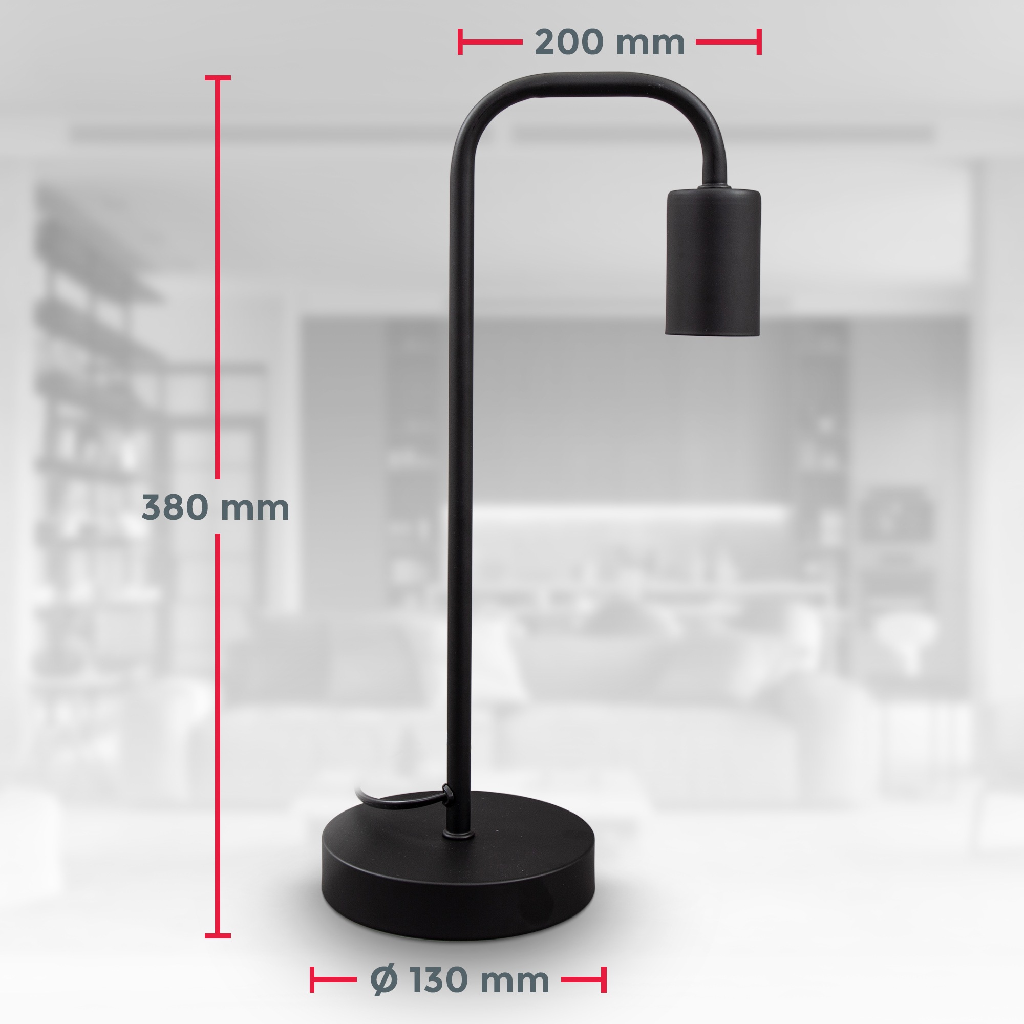 B.K.Licht Tischleuchte »BK_TL1381 Retro Tischlampe, Gebogen, Matt-Schwarz, E27«, 1 flammig, Leuchtmittel E27 | ohne Leuchtmittel, Kabel mit Schalter, Metall, Runde Leselampe
