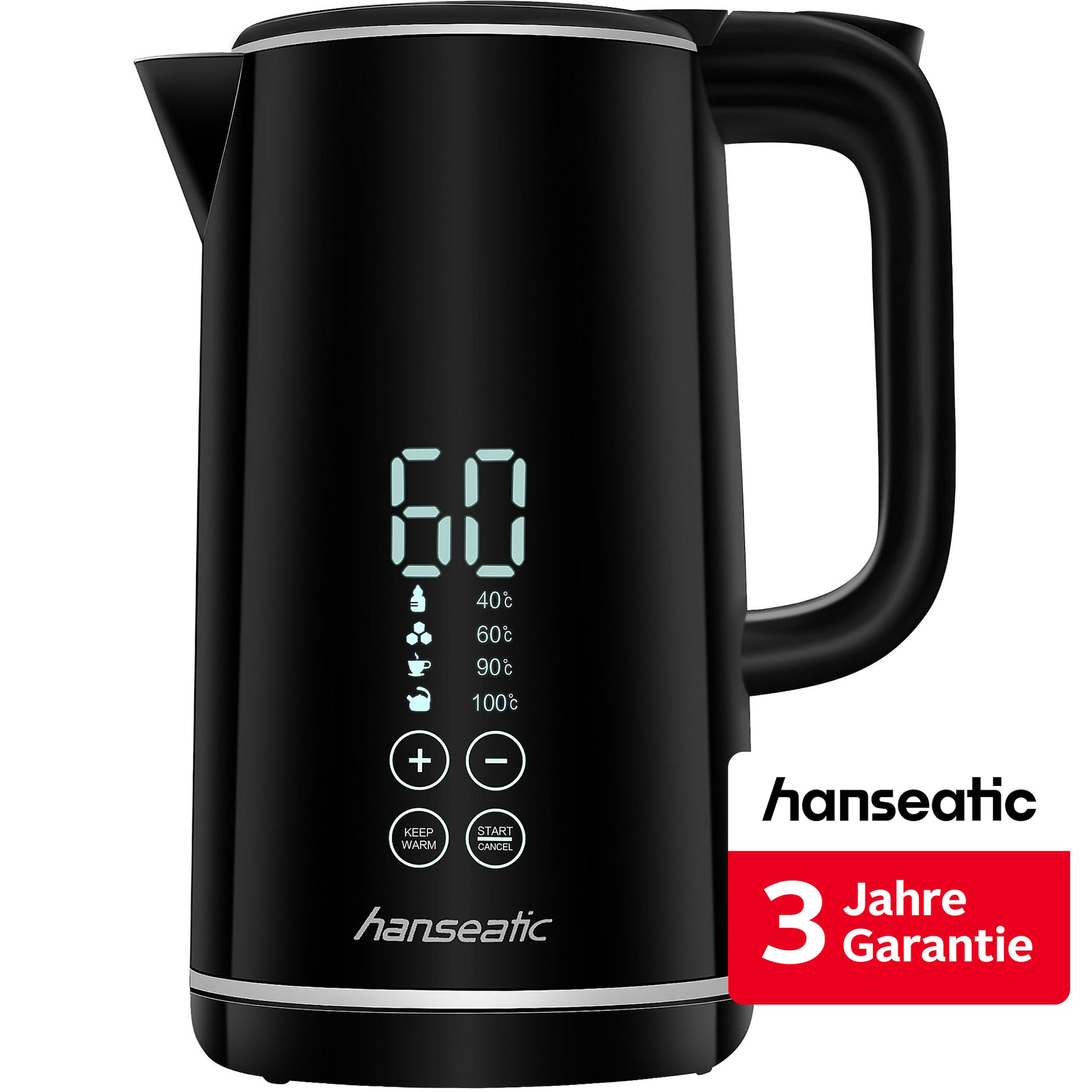 Hanseatic Wasserkocher »HWK172200DBD, mit Temperaturvorwahl« 1,7 l 2200 W inkl. 3 Jahre Herstellergarantie