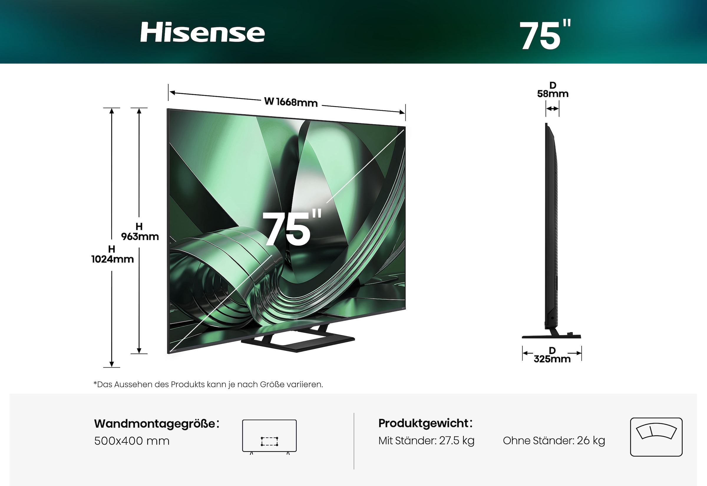 Hisense QLED-Fernseher »75U7DSE« 189 cm/75 ″ Smart-TV