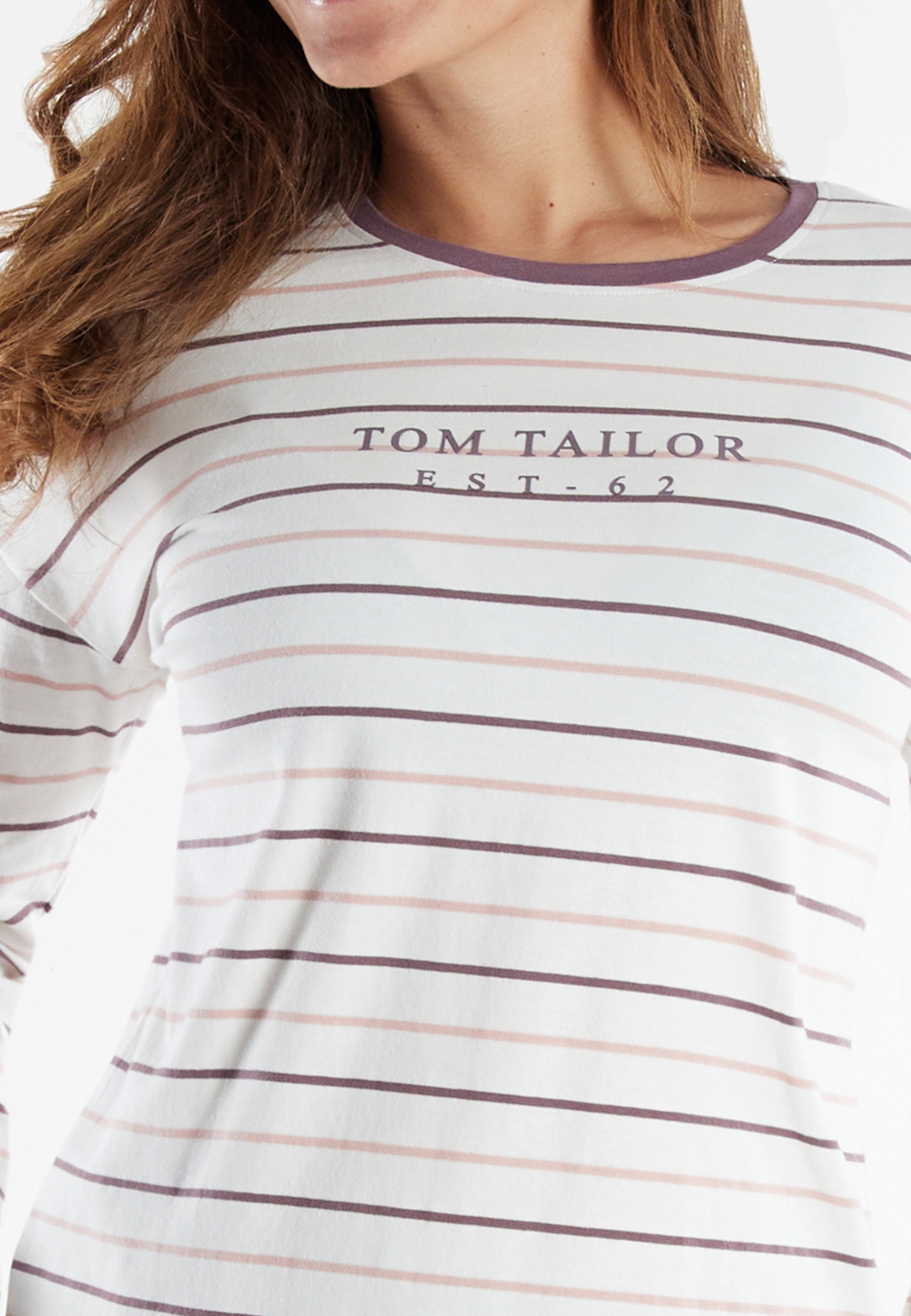 TOM TAILOR Pyjama »Zaria« 2 gestreiftes Oberteil, mit Rundhalsausschnitt und langem Arm