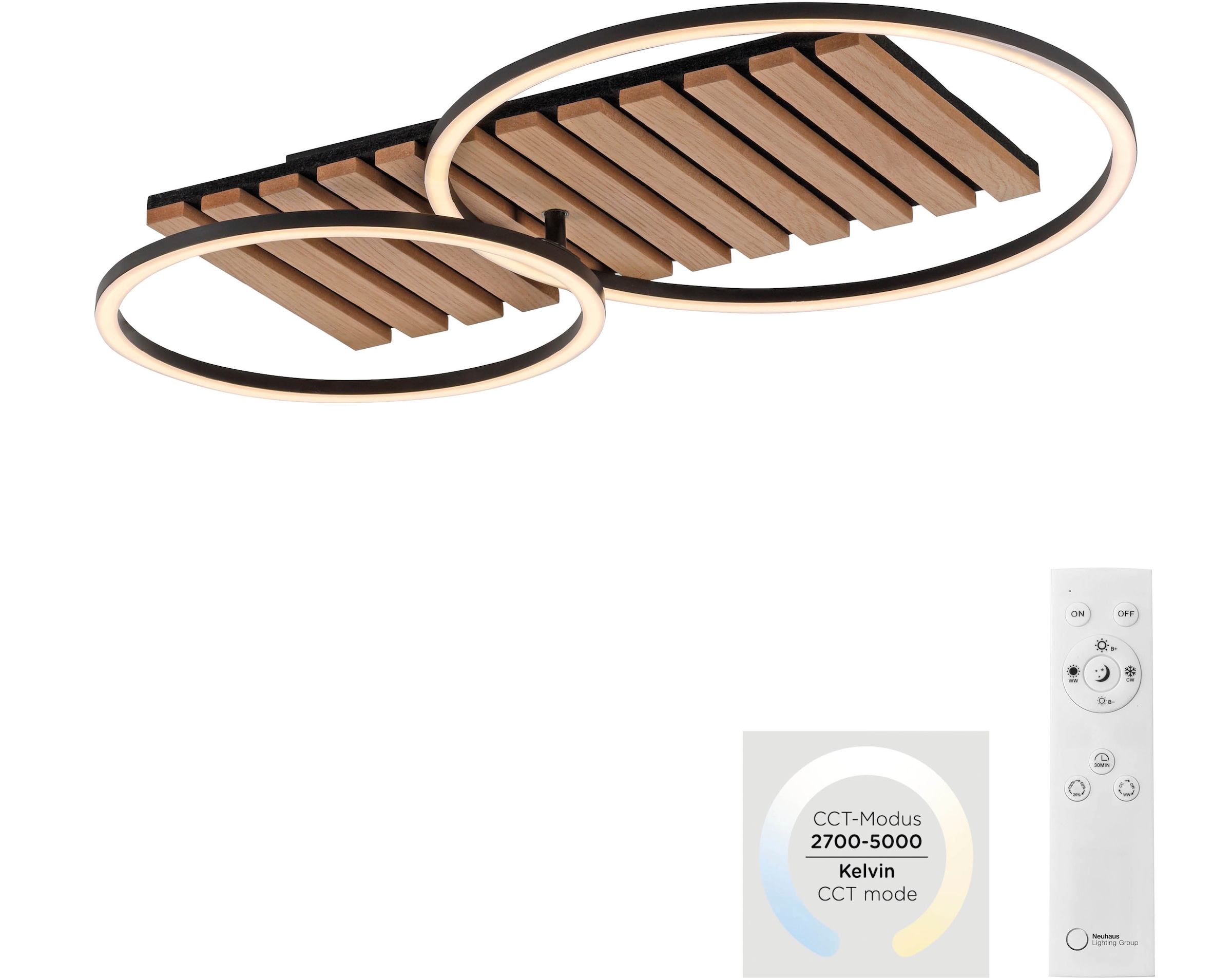 andas Deckenleuchte »Unnestad Akustikpaneele«, 1 flammig, Leuchtmittel LED-Board | LED fest integriert, Frame schwenkbar, Holz, Akustik, Paneele, warmweiß, kaltweiß