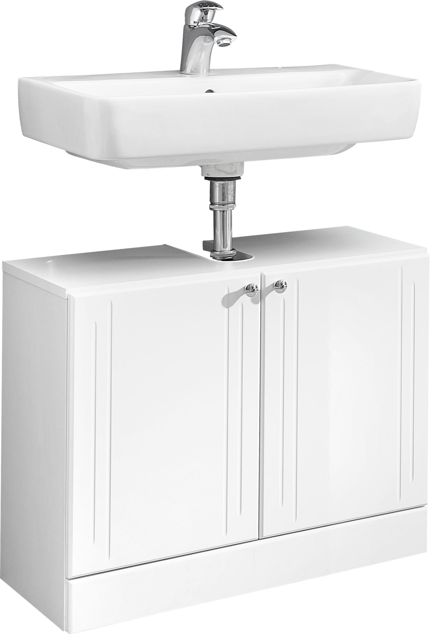 Saphir Waschbeckenunterschrank »Quickset 955 Unterbeckenschrank, Weiß Hochglanz, 2 Türen«, Waschbeckenschrank inkl. Türdämpfer, 65 cm breit, ohne Waschbecken