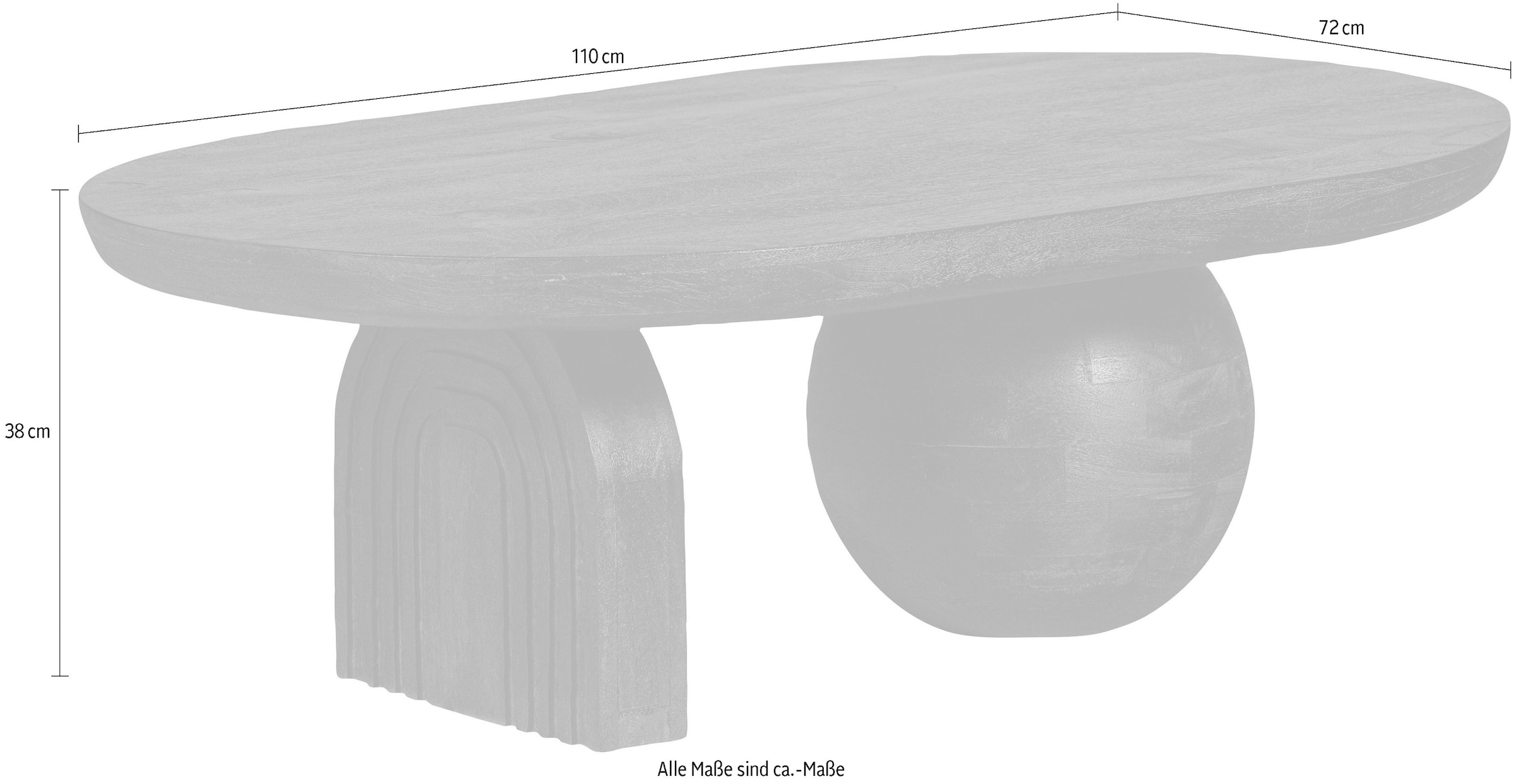 WOOOD Couchtisch »Steppe« aus Mangoholz, große Tischplatte, H 38 cm x B 110 cm