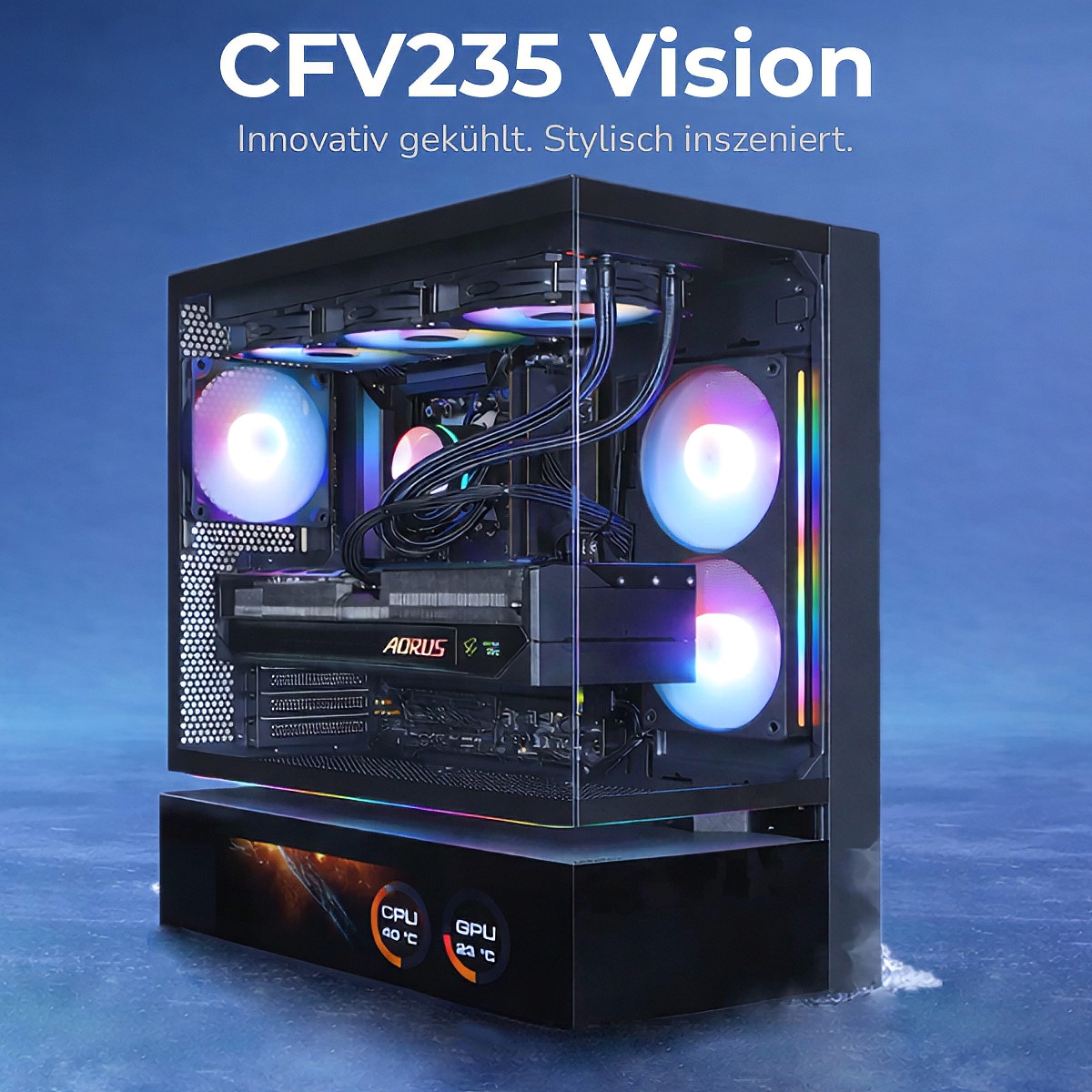 Cougar Gaming-PC »CFV235 Vision BK 8083 AMD Ryzen 7 9700X 32GB DDR5 2TB SSD RTX 5080« Windows 11, DDR5 RAM, Wasserkühlung