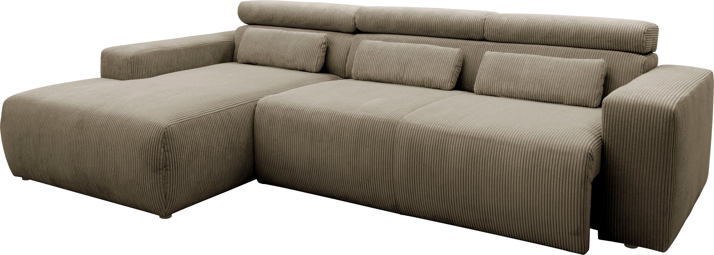 DOMO collection Ecksofa »Brandon B/T/H: 289/177/80 cm, whlw. mit Sitztiefenverstellung, L-Form«, mit Sitztiefenverstellung, Cord, schlamm