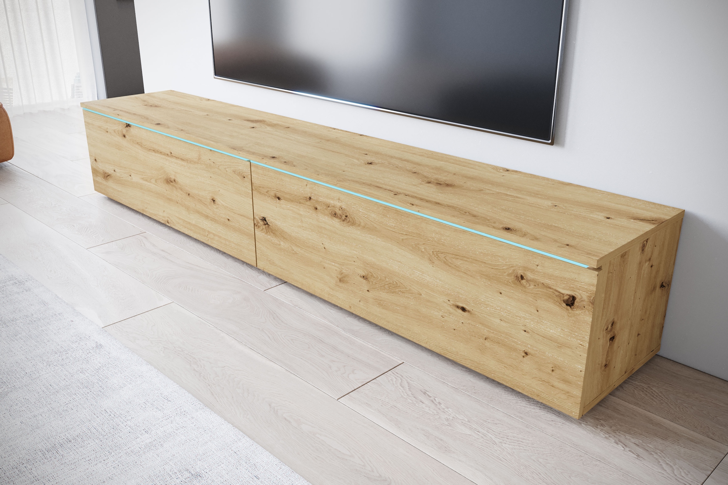 INOSIGN Lowboard »LOWBOARD VERA, wahlweise mit oder ohne Beleuchtung«, Modernes griffloses TV-Board, 180 cm TV-Schrank, stehend und hängend