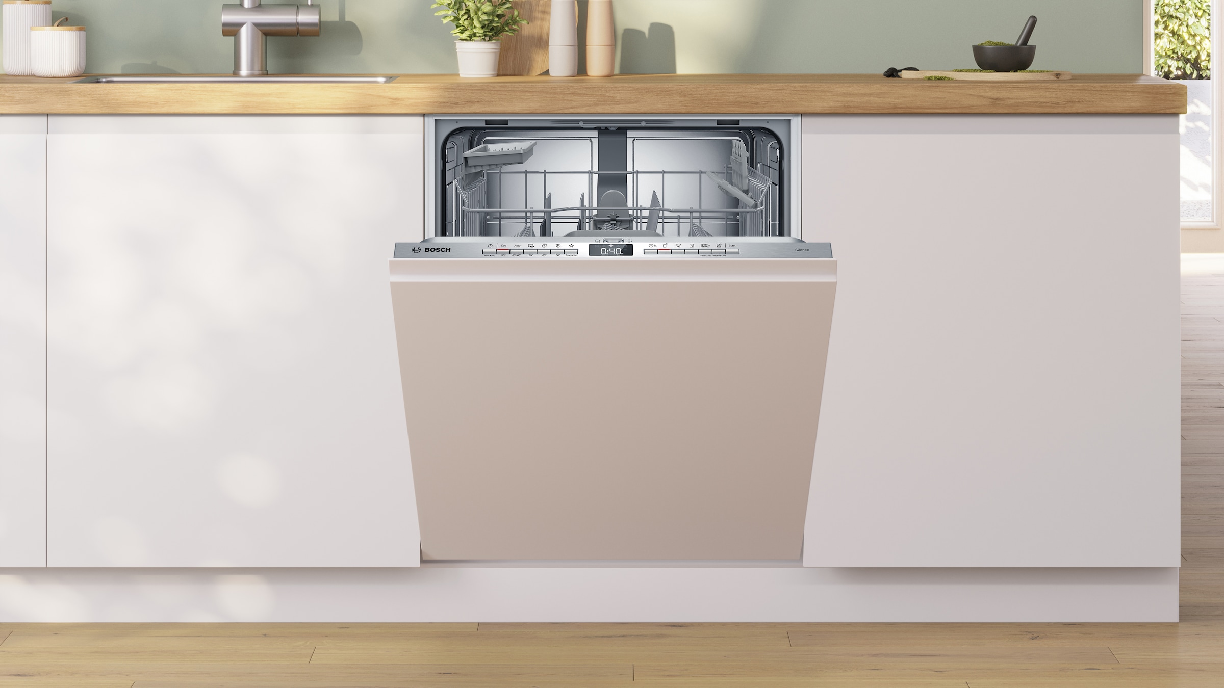 BOSCH vollintegrierbarer Geschirrspüler Serie 4 »SMV4HTX14E« 13 tlg. Maßgedecke Info Light - erlischt bei Beendigung des Spülvorgangs, flexible Körbe