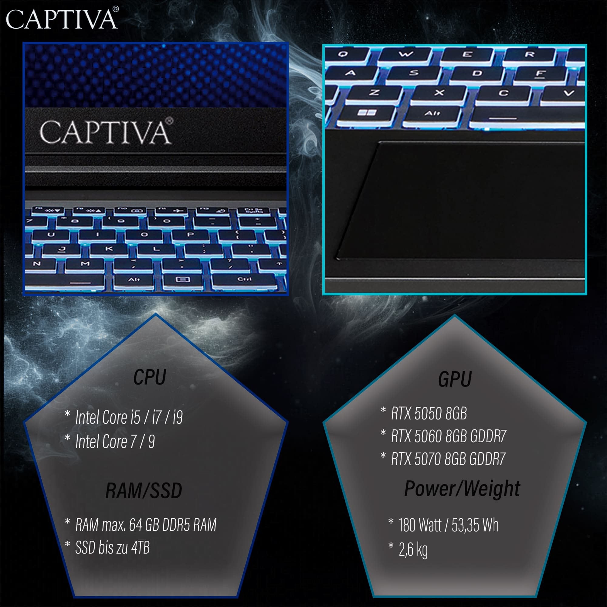 CAPTIVA Gaming-Notebook »Entry Gaming I10-1123GE« 43,9 cm / 17,3 ″ Intel Core i7 GeForce RTX 5060 2.000 GB SSD