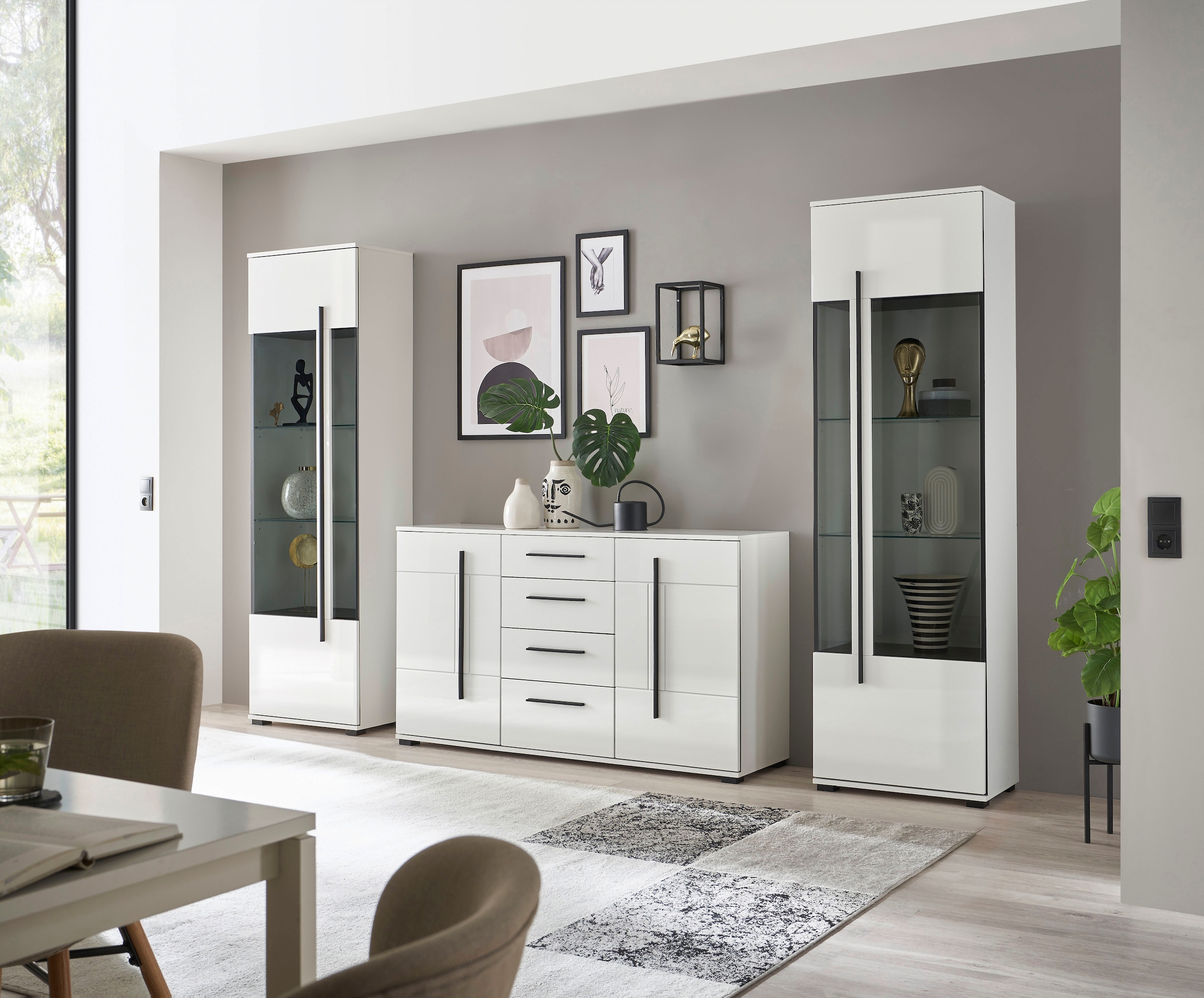 Home affaire Wohnwand »Cantara, moderne Anbauwand, Wohnzimmer-Set, in Eiche Evoke oder Weiß« Set, 