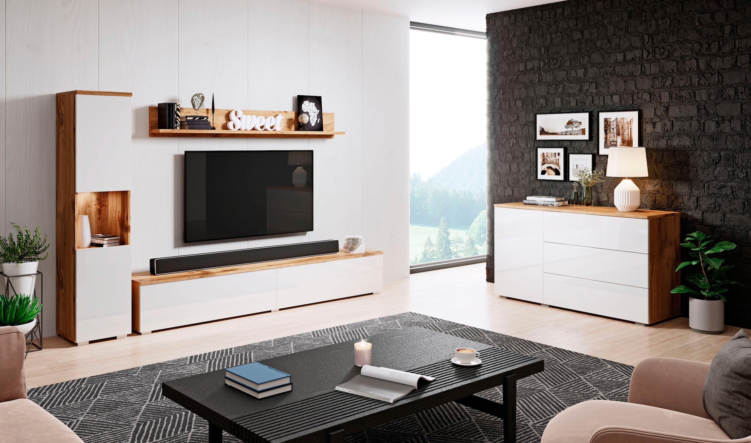 INOSIGN Wohnwand »PARIS, Vitrine Türanschlag links/rechts wechselbar« Komplett-Set, 3 Stk. tlg.