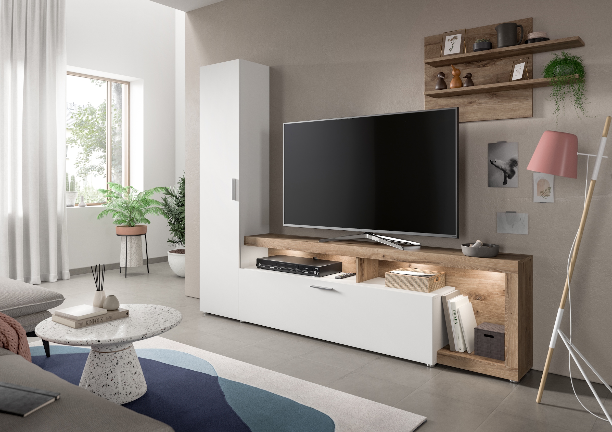 INOSIGN Wohnwand »Kryss, Breite 218cm, besteht aus: Hochschrank, Lowboard, Wandboard«, (3 St.), Wohnwand, Mediawand, TV-Wand, Wohnkombination, Kombination, TV-Möbel