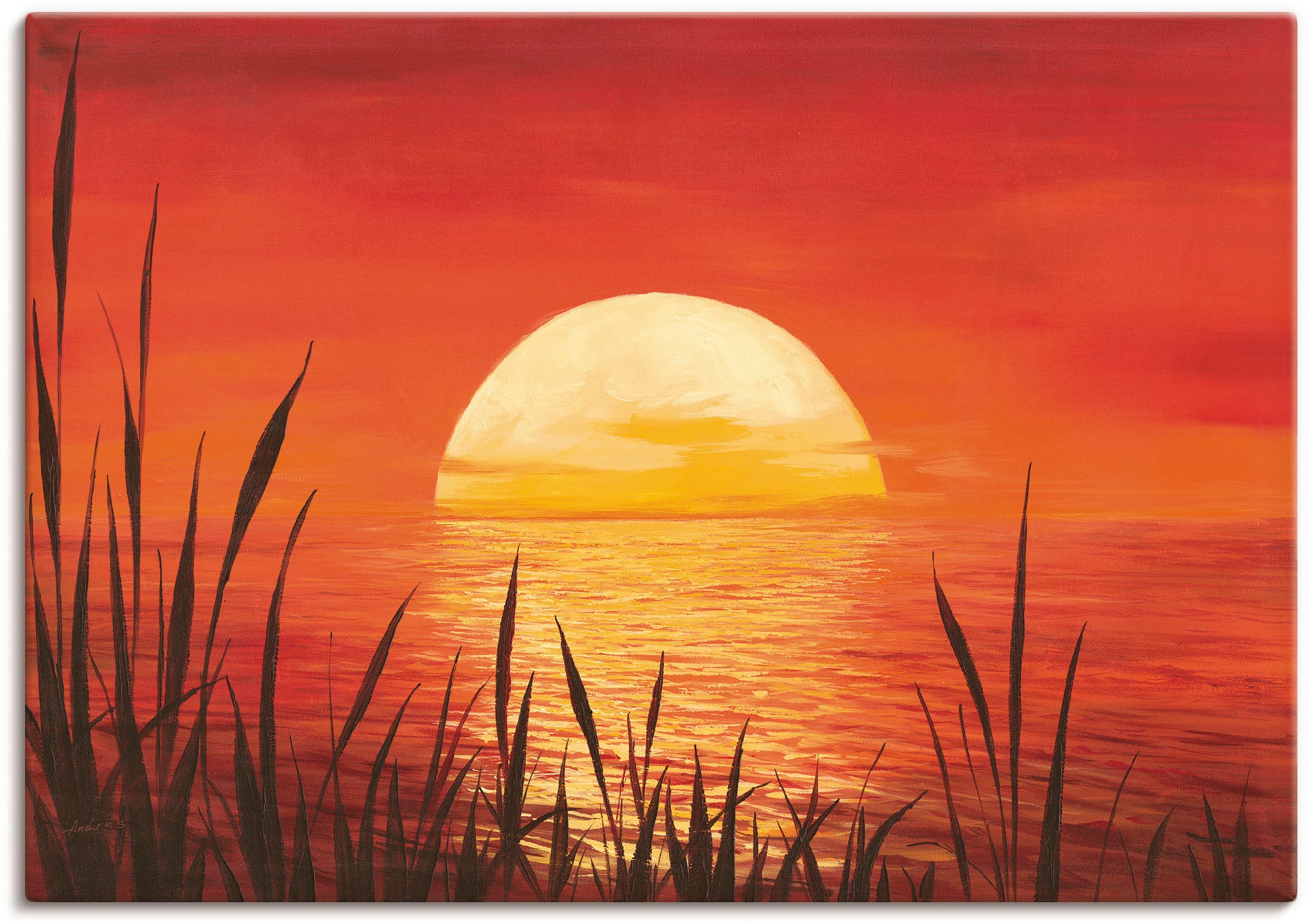 Artland Wandbild »Roter Sonnenuntergang -aufgang Badezimmer / Poster, / am Raten Sonnenuntergang auch Stück), Größen Produktarten Ozean«, geeignet Wandtattoo Leinwandbild, in Bilder Alubild & & für Outdoorbild, (1 vielen auf - Wandaufkleber vom
