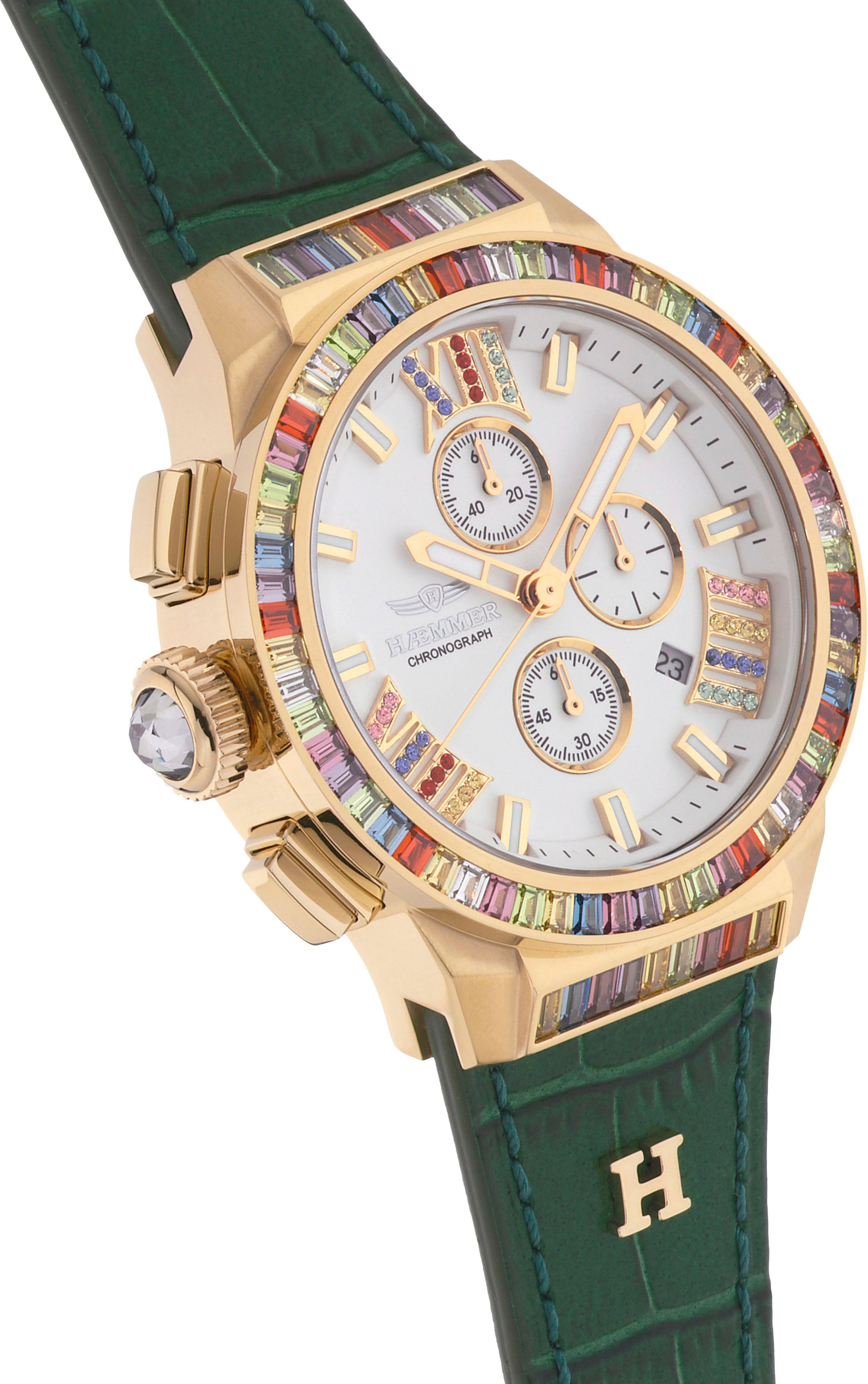 HAEMMER GERMANY Chronograph »GLORIOUS«, Quarzuhr, Damenuhr, Datum, Stoppfunktion, Saphirglas, Lederarmband