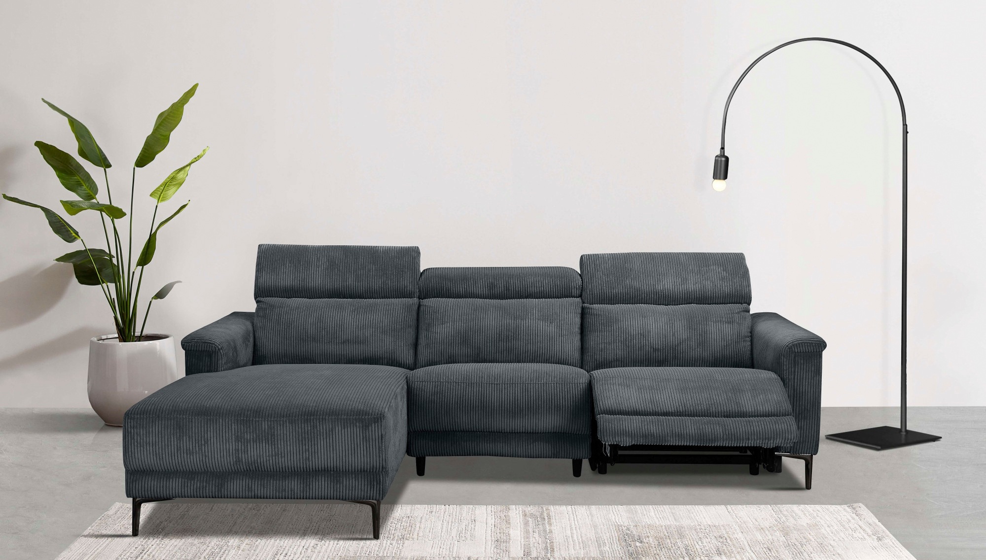 Home affaire Ecksofa »Lund in Cord, L-Form, 261 cm, manuelle und elektr. Relaxfunktion,«, USB-C und Kopfteilverstellung