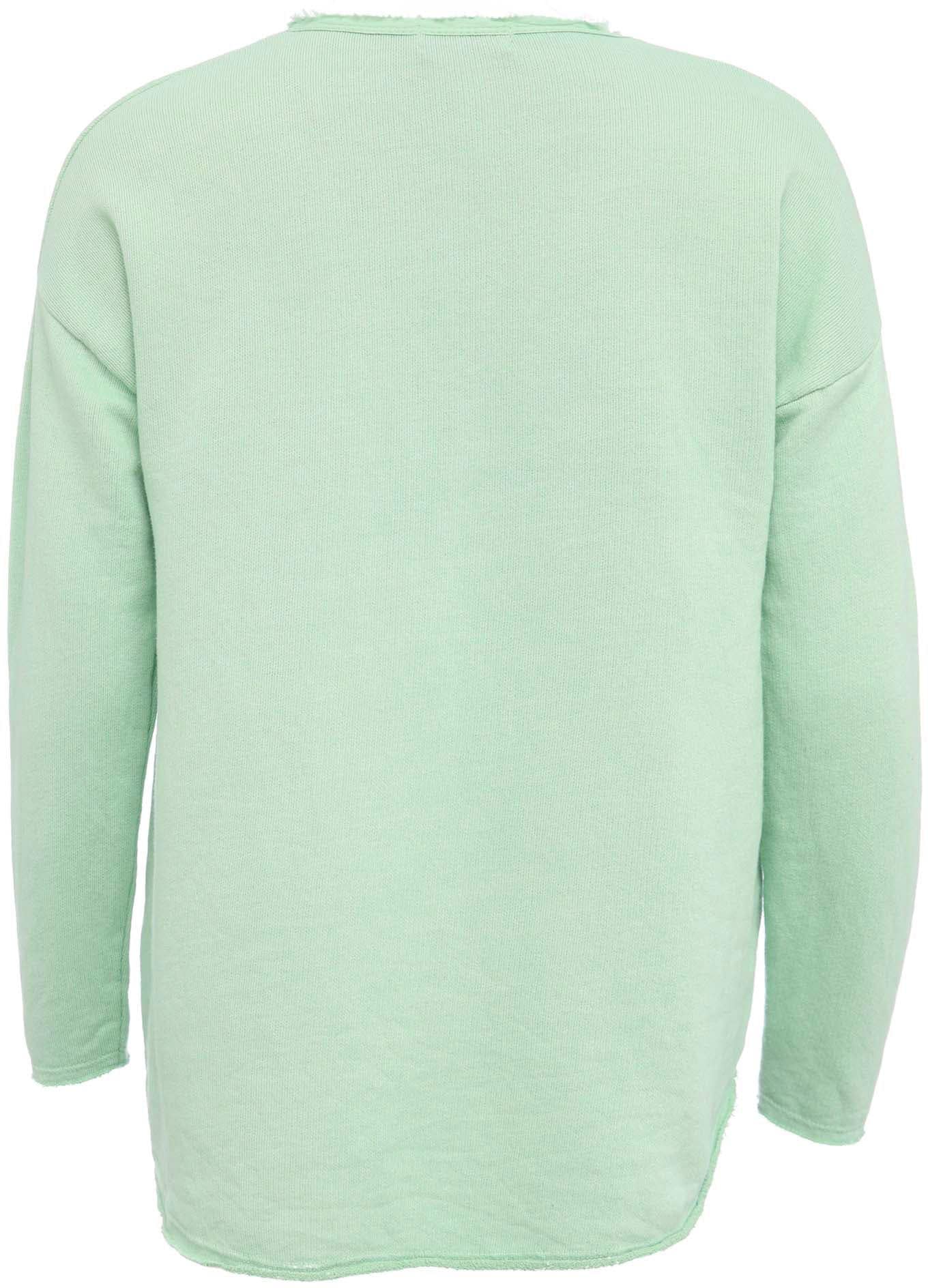 Zwillingsherz Sweatshirt, ausgefranster V-Ausschnitt, Vintage Look, Langarm