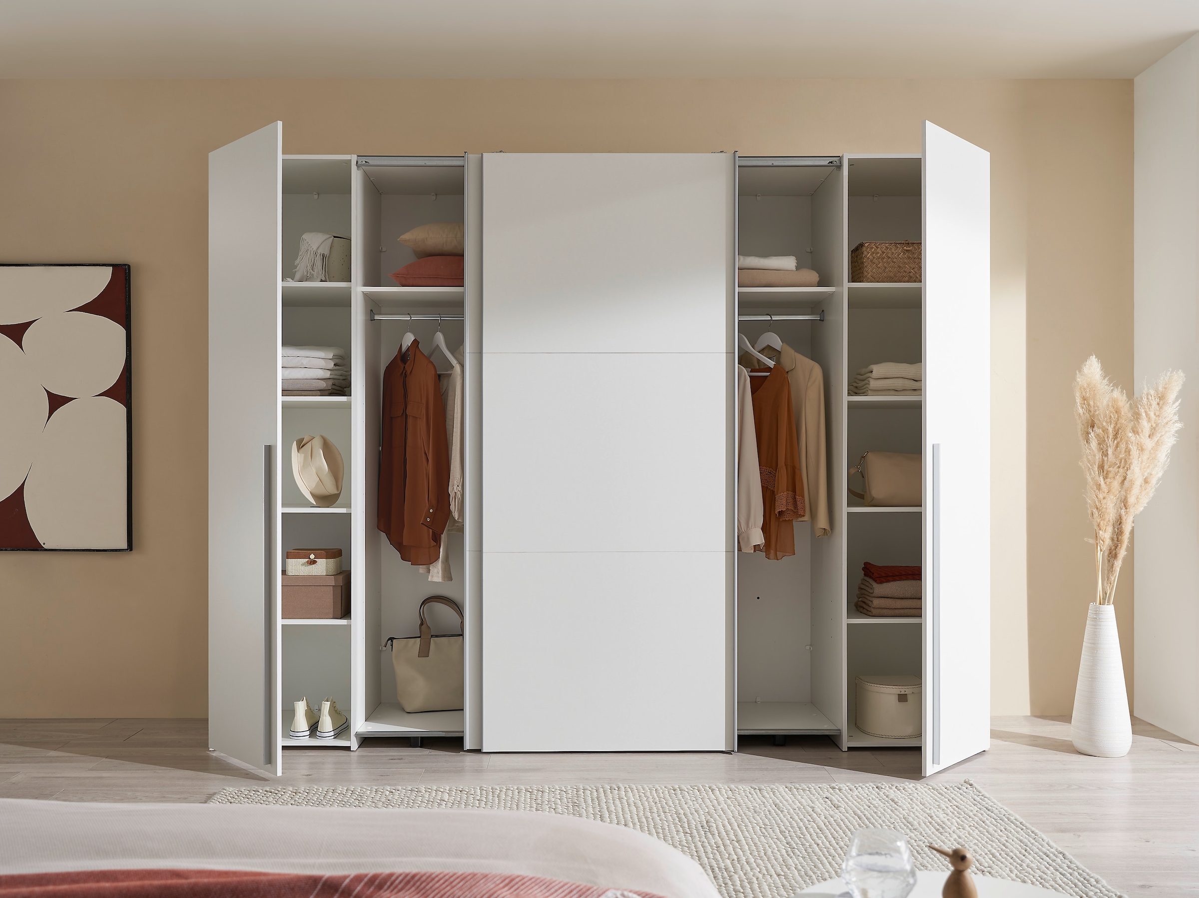 Schlafkontor Schwebetürenschrank »Maturs Drehtürenschrank«, 2 Schwebetüren, 2 Drehtüren mit 10 Einlegeböden und 2 Kleiderstangen