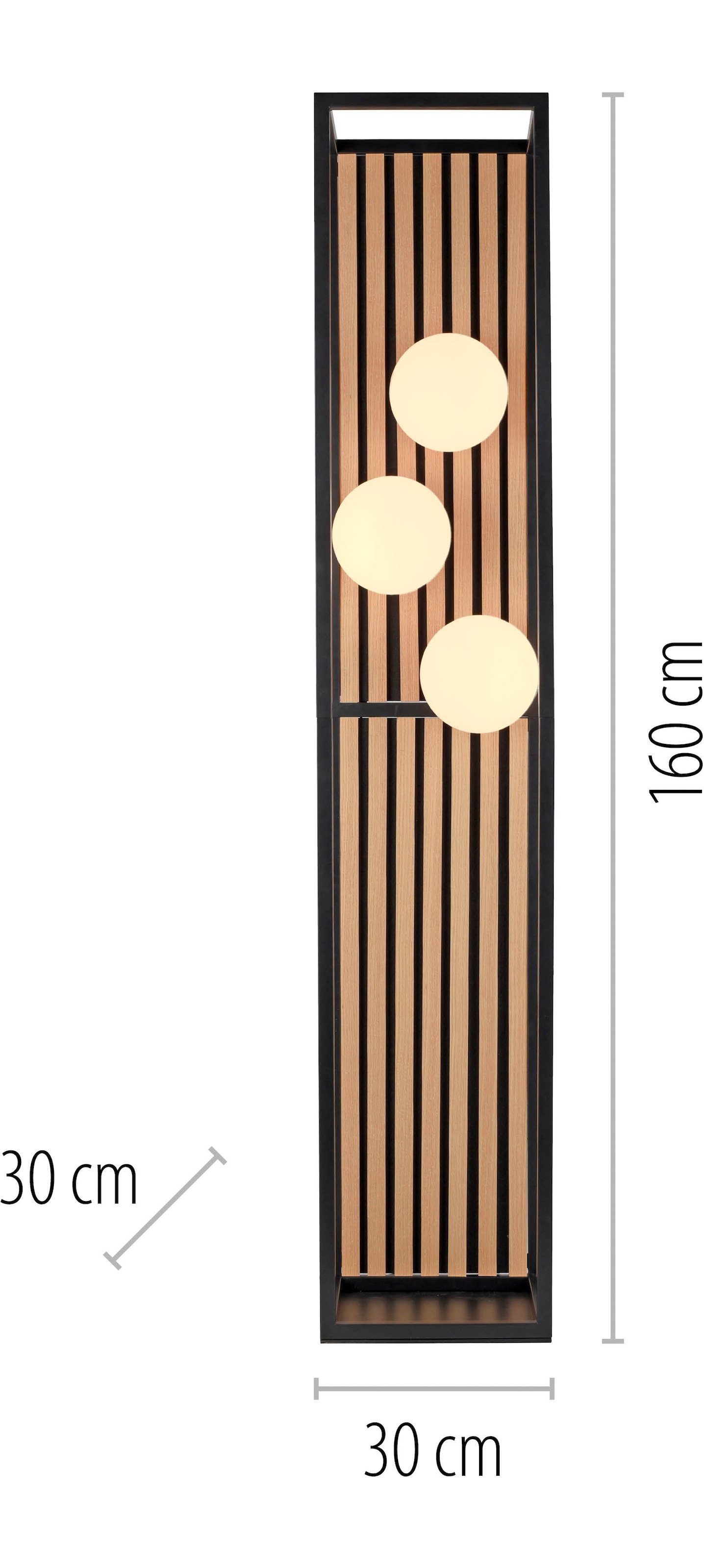 my home Stehlampe »Erinette Akustikpaneele mit Glaskugeln« E14 Warmweiß Holz, Akustik, Paneele, Glas, opal matt weiß, Stehleuchte, Fußschalter