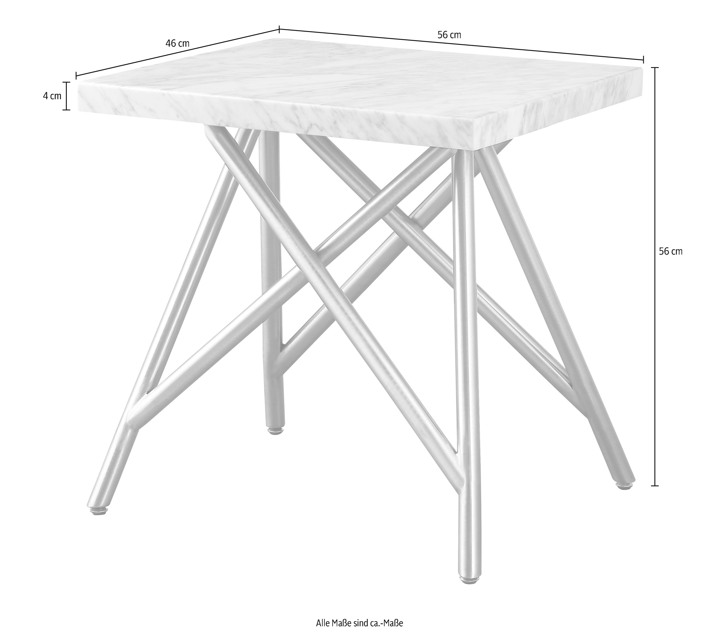 Leonique Beistelltisch »Coral Beistelltisch« Beistelltisch, rechteckig, Karrara-Marmor, Edelstahlbeine, 56x46x56