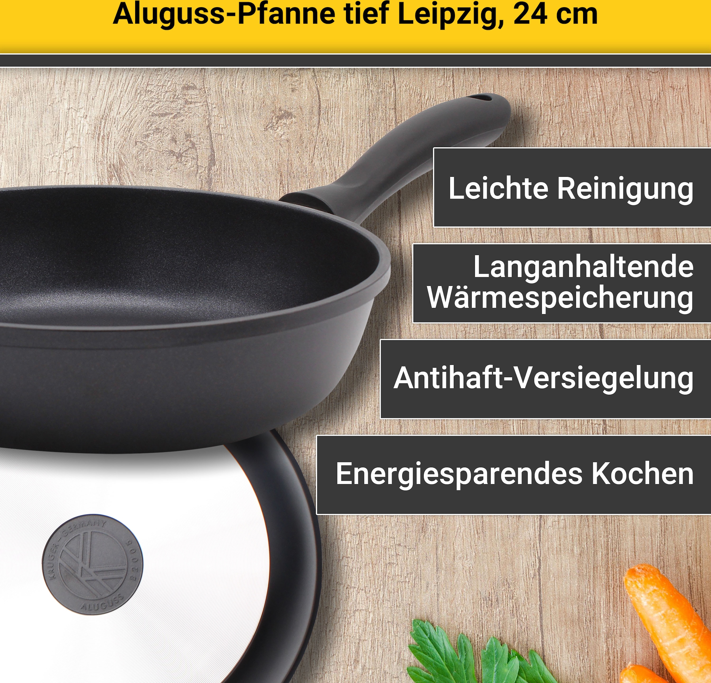 Krüger Bratpfanne »Aluguss Pfanne tief LEIPZIG« Aluminiumguss 1 Stk. tlg. hochwertige Antihaft-Versiegelung, tiefe Ausführung
