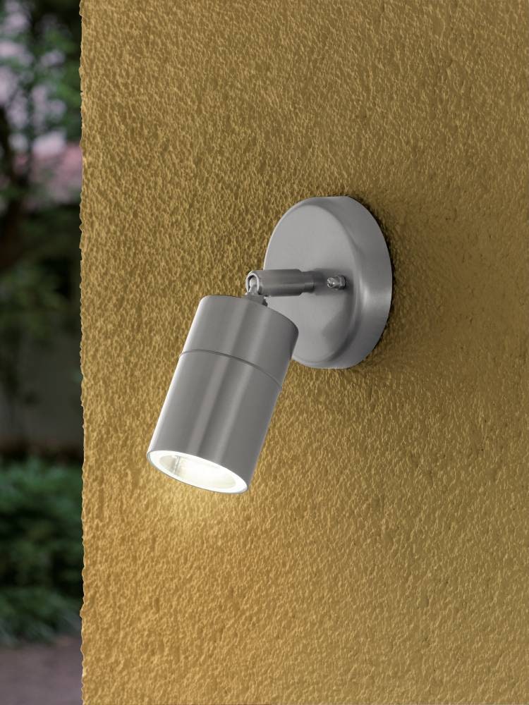 EGLO LED Außen-Wandleuchte »STOCKHOLM1 Spot, Wandspot, Außenleuchte, Eddelstahl, silber, IP44« GU10 1 Stk. Warmweiß Eckmontage möglich, GU10, Garten, Terrasse, Hauswand, Garage, 10cm