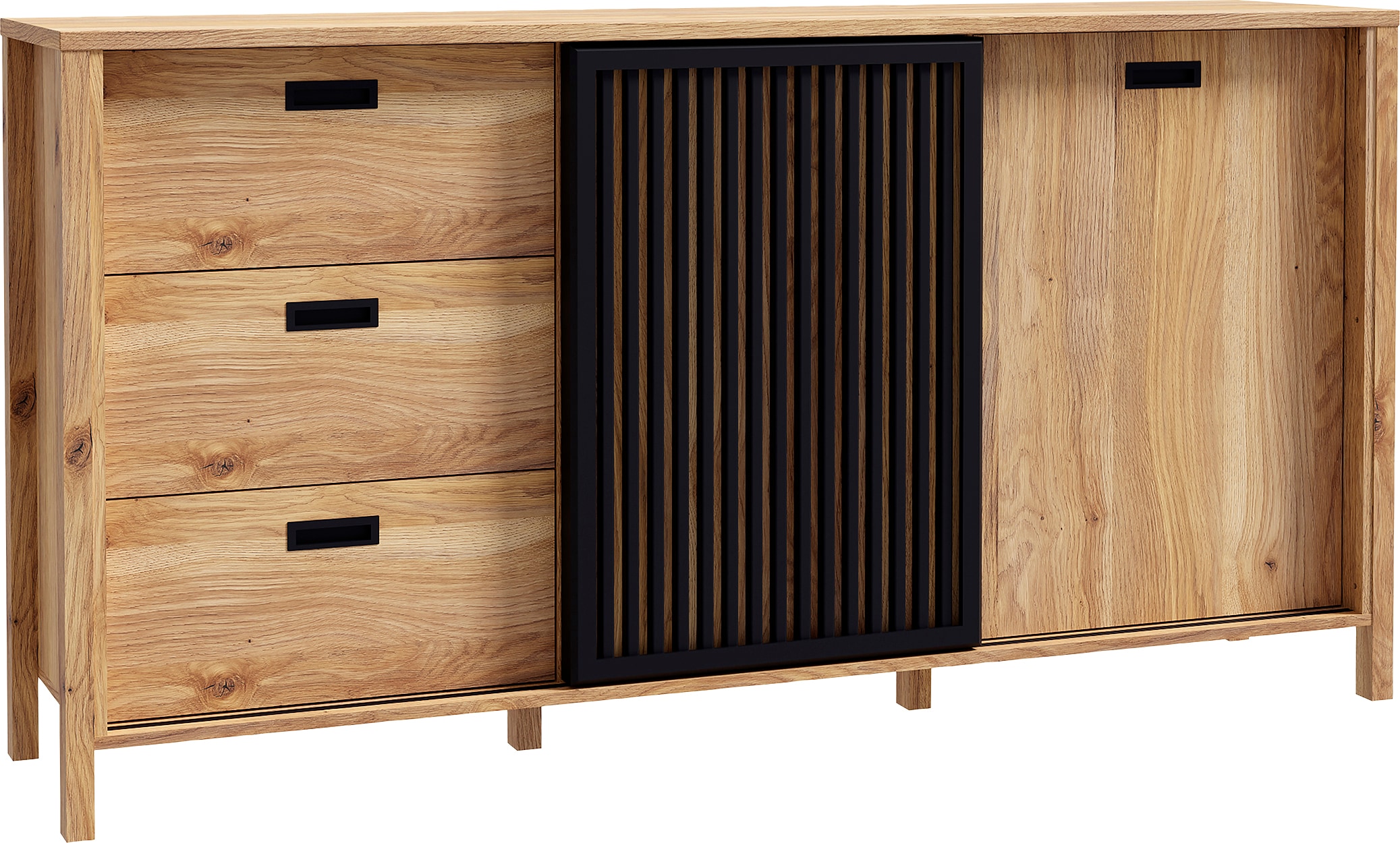 FORTE Sideboard »Jytana«, Breite 174,8 cm, Tür mit Lamellenoptik, Mauvella Eiche / Schwarz