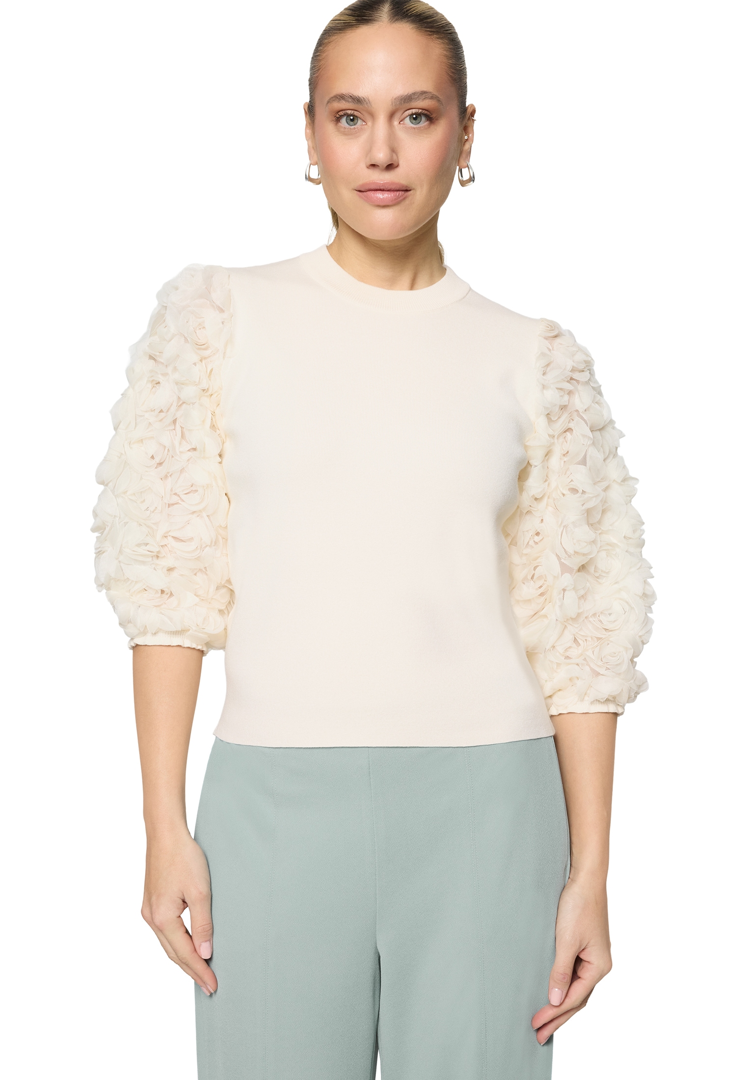 Zero Rundhalspullover »Feinstrickpullover mit 3D Blüten«