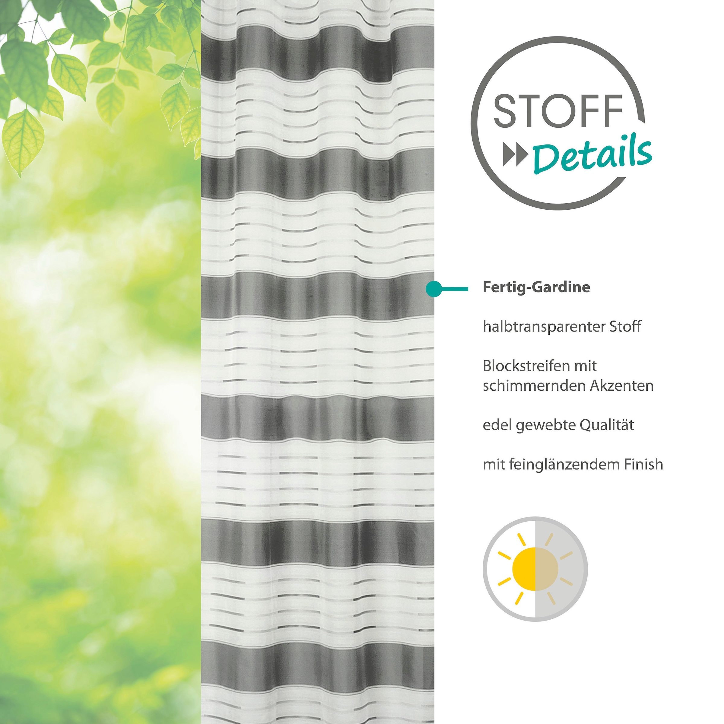 decolife Gardine »Estelle«, (1 St.), Ösenschal mit Blockstreifen weiß