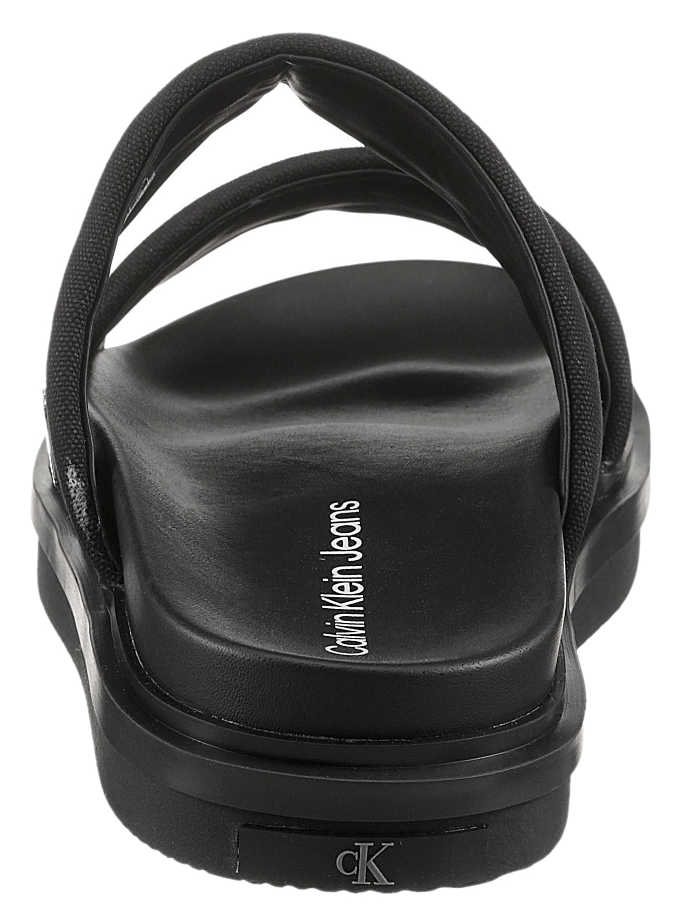 Calvin Klein Jeans Pantolette »FLAT MOLDED DBL BAR SANDAL CV«, Schlappen, Sommerschuh, Strandschuh, Poolslides zum Schlupfen