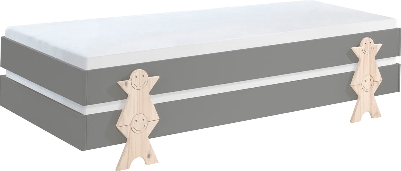 Vipack Kinderbett »Modulo, stapelbares Einzelbett, inkl. Rolllattenrost, 2 Farben«, (B/H/T ca. 203,6x93,8x48cm, Fuß Smile massiv, Bettseiten MDF lackiert), Liegefläche 90/200 cm, einzeln oder als 2-er Set erhältlich