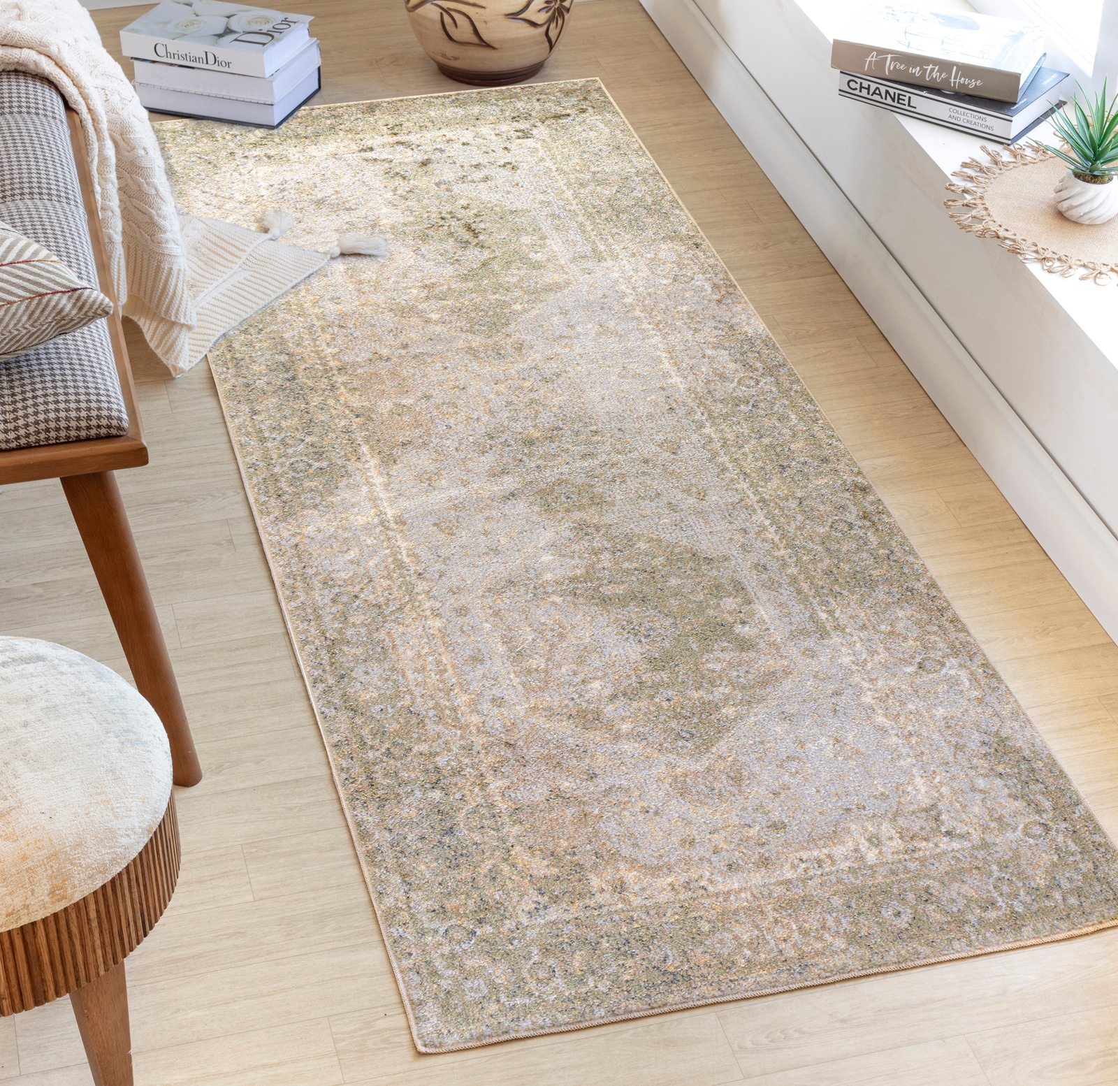 Livabliss Lilian Washable Vintage Traditional Boho Living Rug in Camel | Size: 80 cm x 220 cm