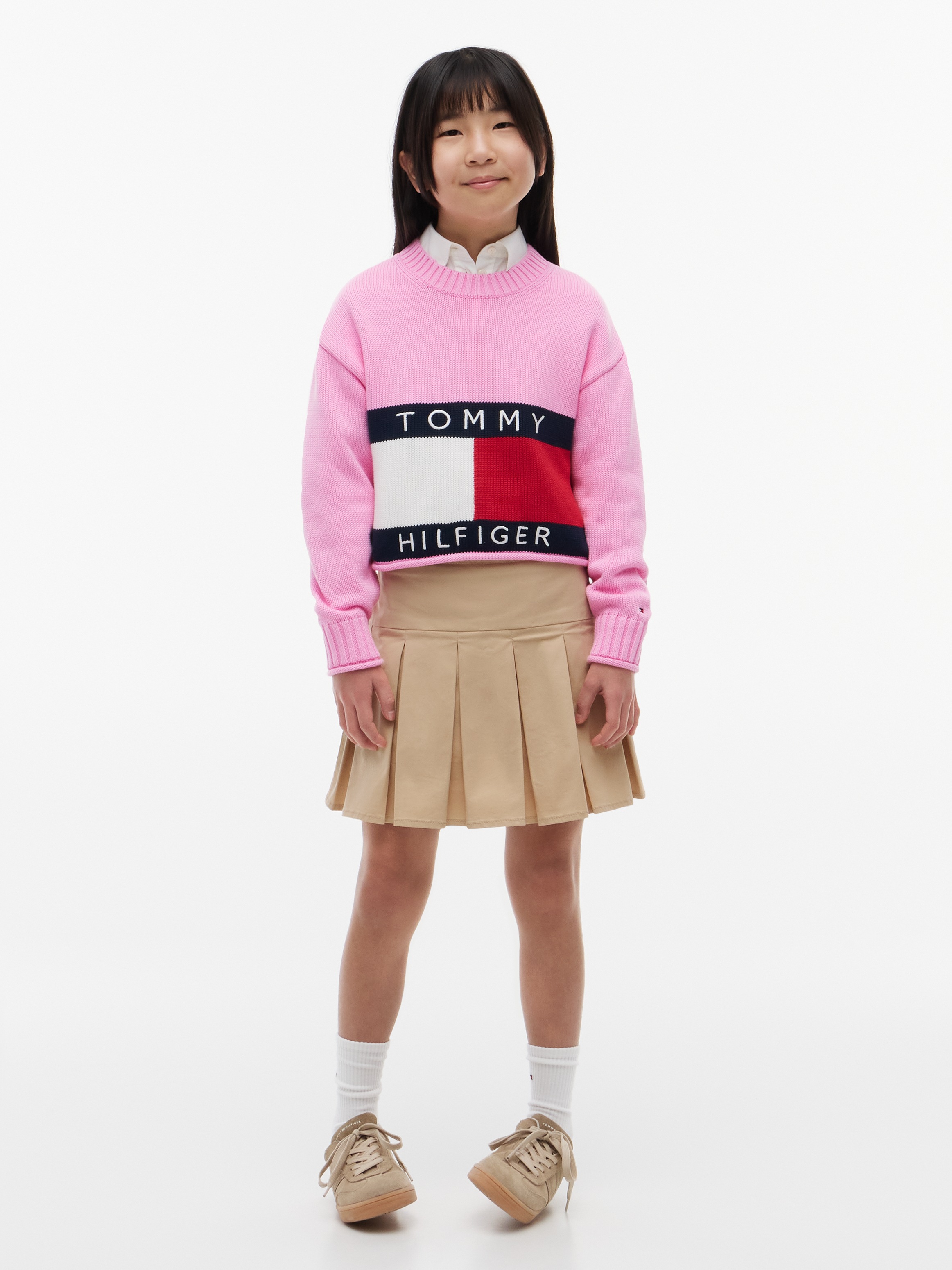 Tommy Hilfiger Strickpullover Rundhalsausschnitt, Rollkante am Saum, Kinder bis 16 Jahre